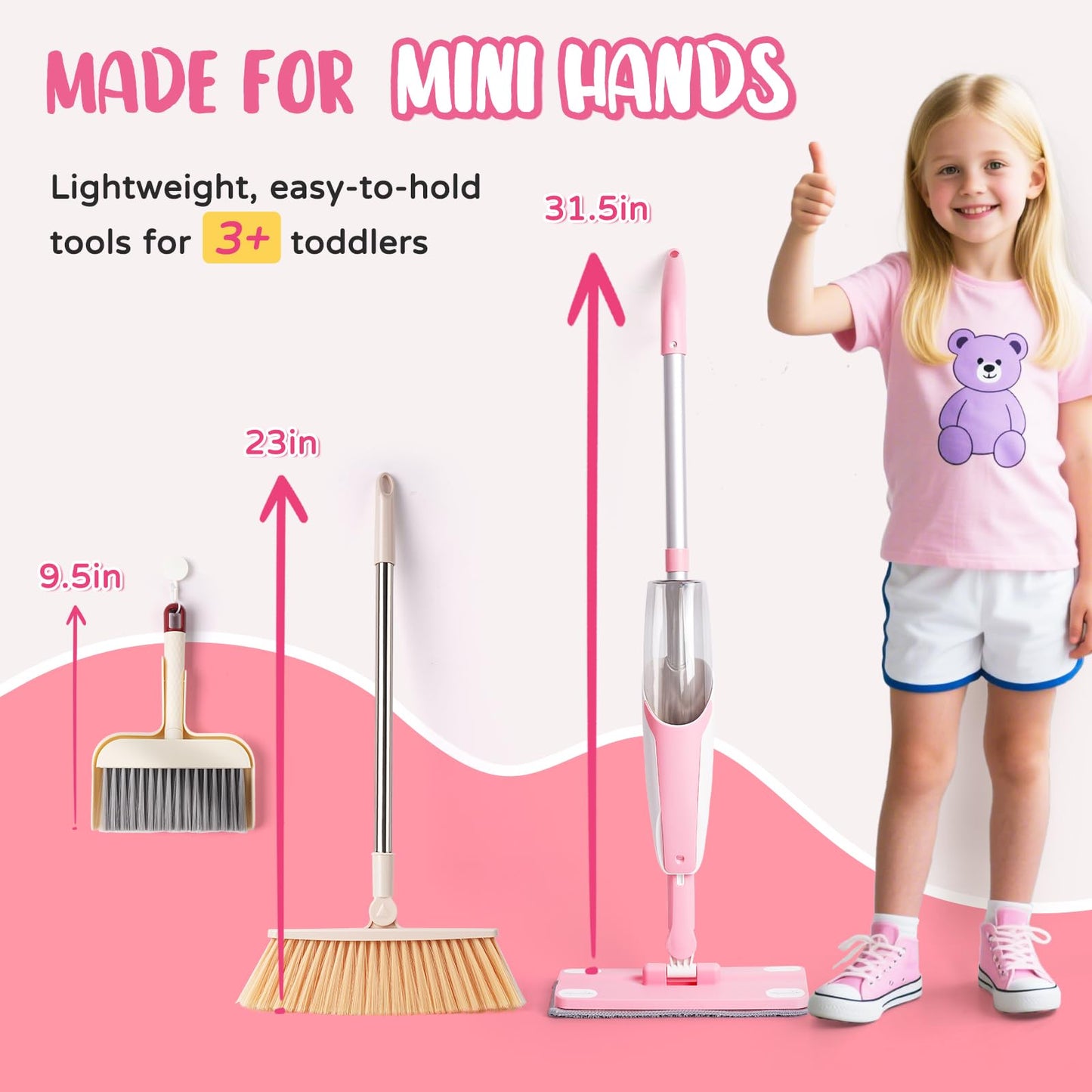 Yeeammk Kids Cleaning Toy Set – Pink Mini Spray Mop & Montessori Pretend Play for Toddlers (Ages 3+)