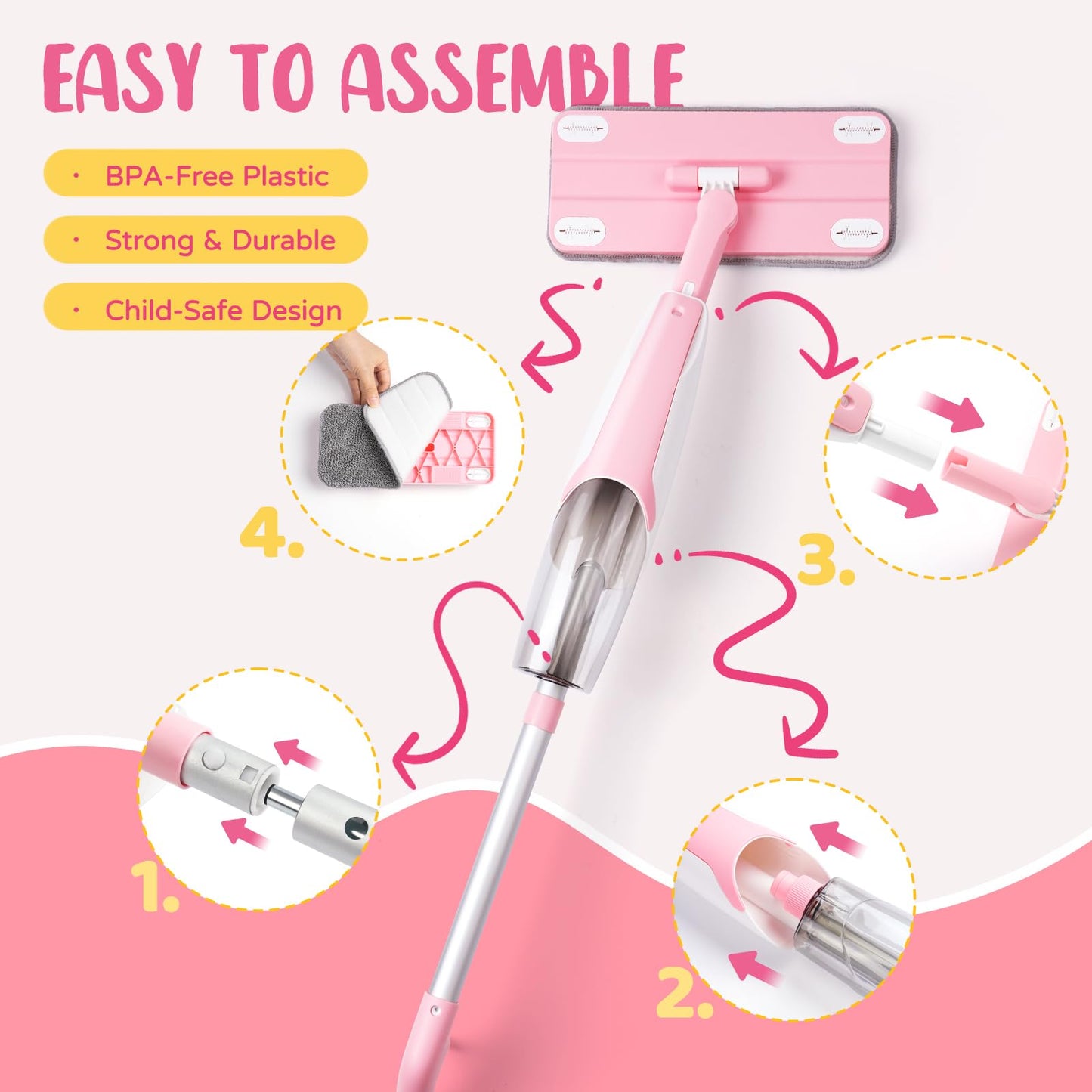 Yeeammk Kids Cleaning Toy Set – Pink Mini Spray Mop & Montessori Pretend Play for Toddlers (Ages 3+)