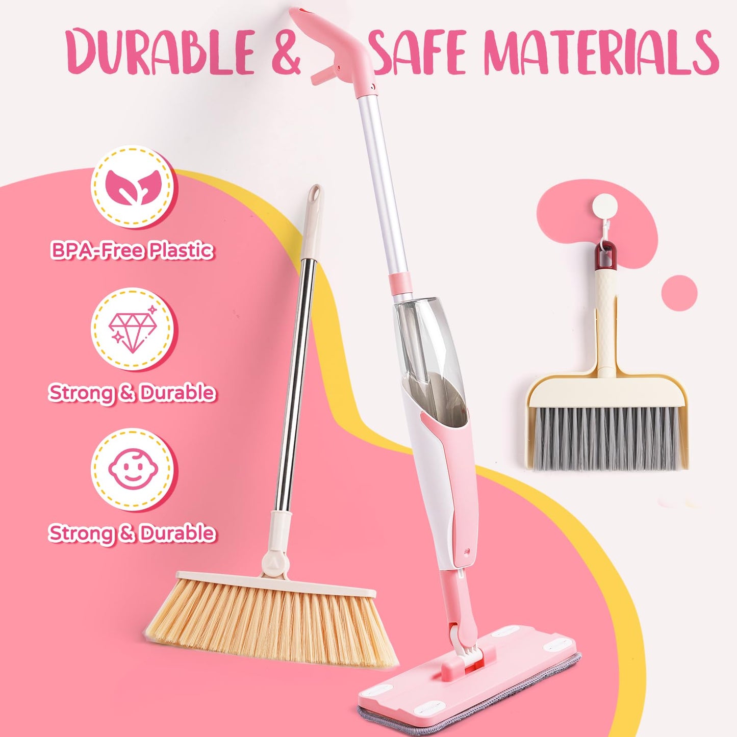 Yeeammk Kids Cleaning Toy Set – Pink Mini Spray Mop & Montessori Pretend Play for Toddlers (Ages 3+)