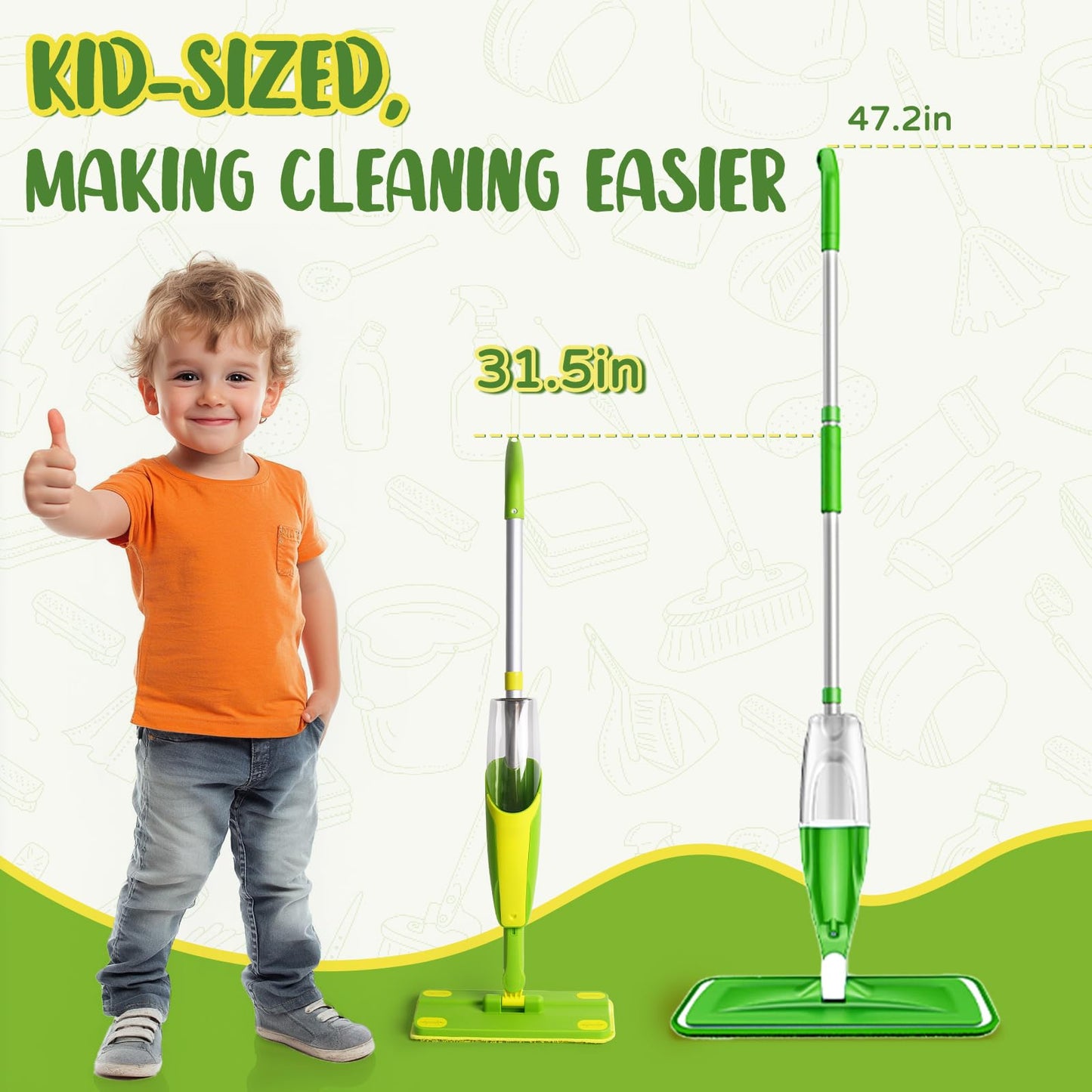 Yeeammk Toddler Spray Mop – Mini Cleaning Toy with Real Spray for Toddlers
