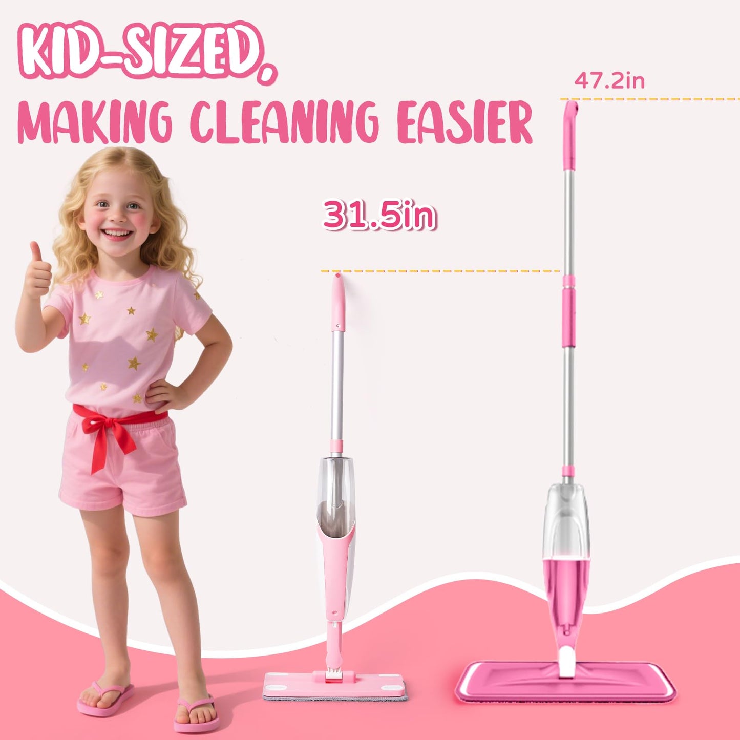 Yeeammk Pink Mini Spray Mop Montessori Toddler Cleaning Toy for Girls 3-8