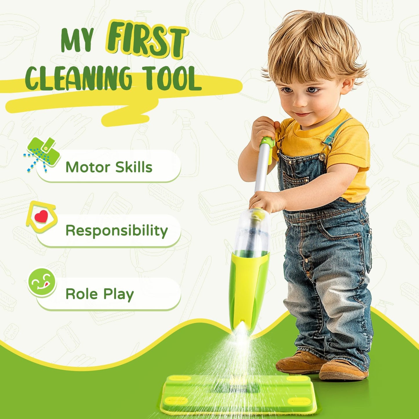 Yeeammk Toddler Spray Mop – Mini Cleaning Toy with Real Spray for Toddlers