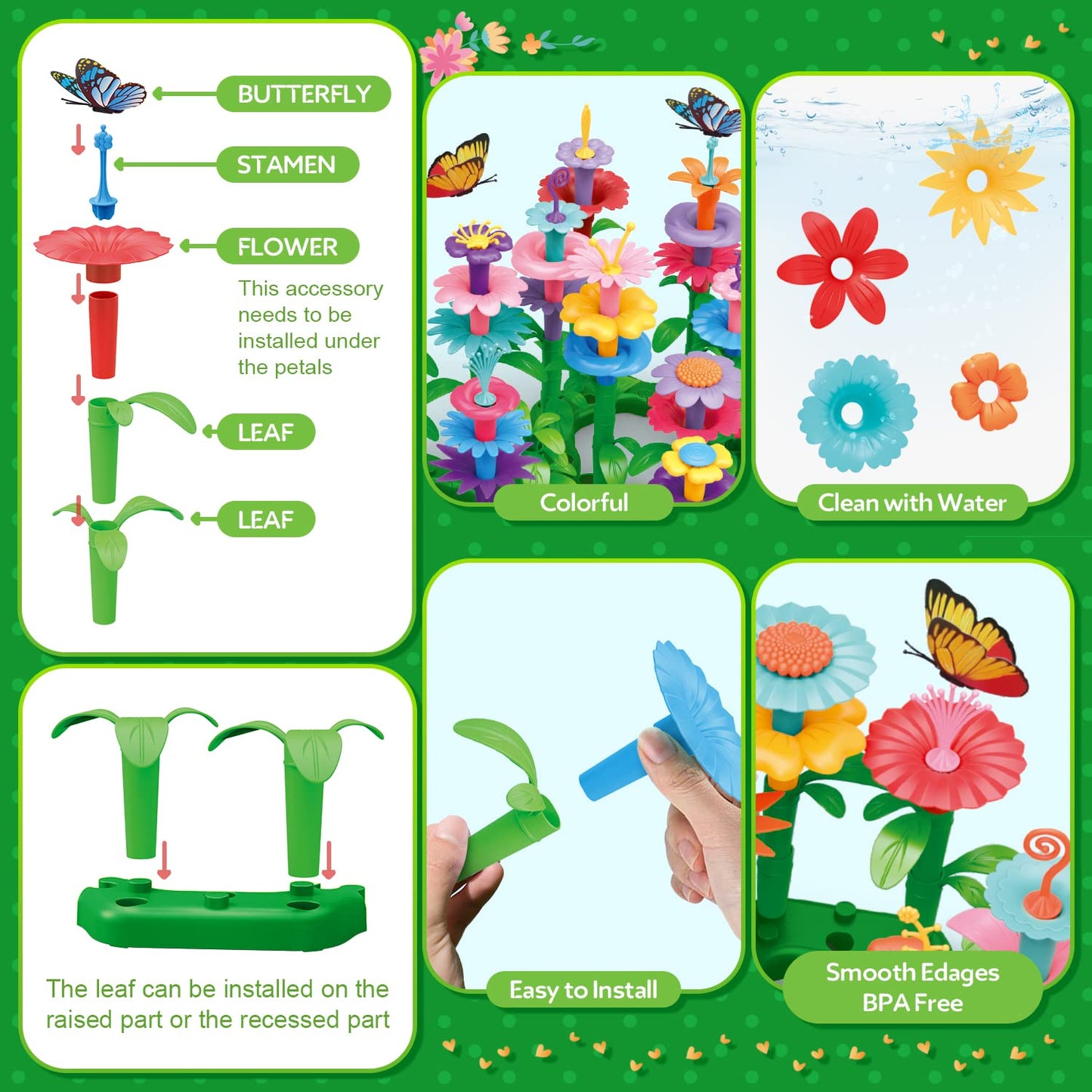YEEBAY Flower Garden Building Toys – 148-Piece STEM Kit for Girls Aged 3-7