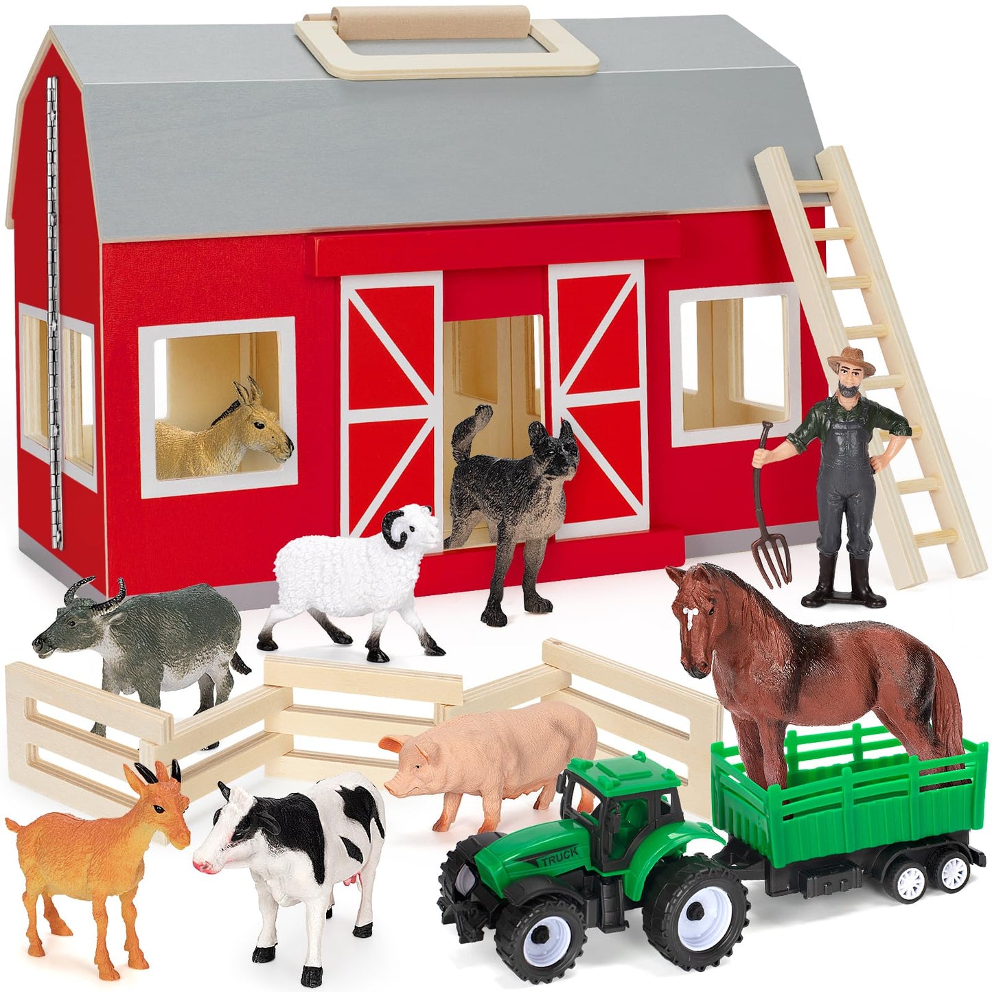 YEEBAY Farm Animals Toys – Wooden Barn Playset for Kids 3+ | Educational, Screen-Free Fun