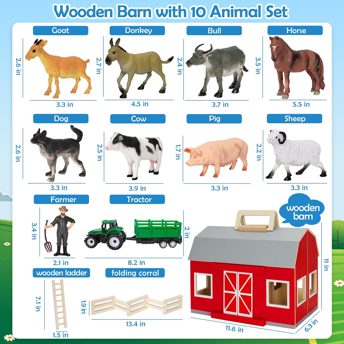YEEBAY Farm Animals Toys – Wooden Barn Playset for Kids 3+ | Educational, Screen-Free Fun