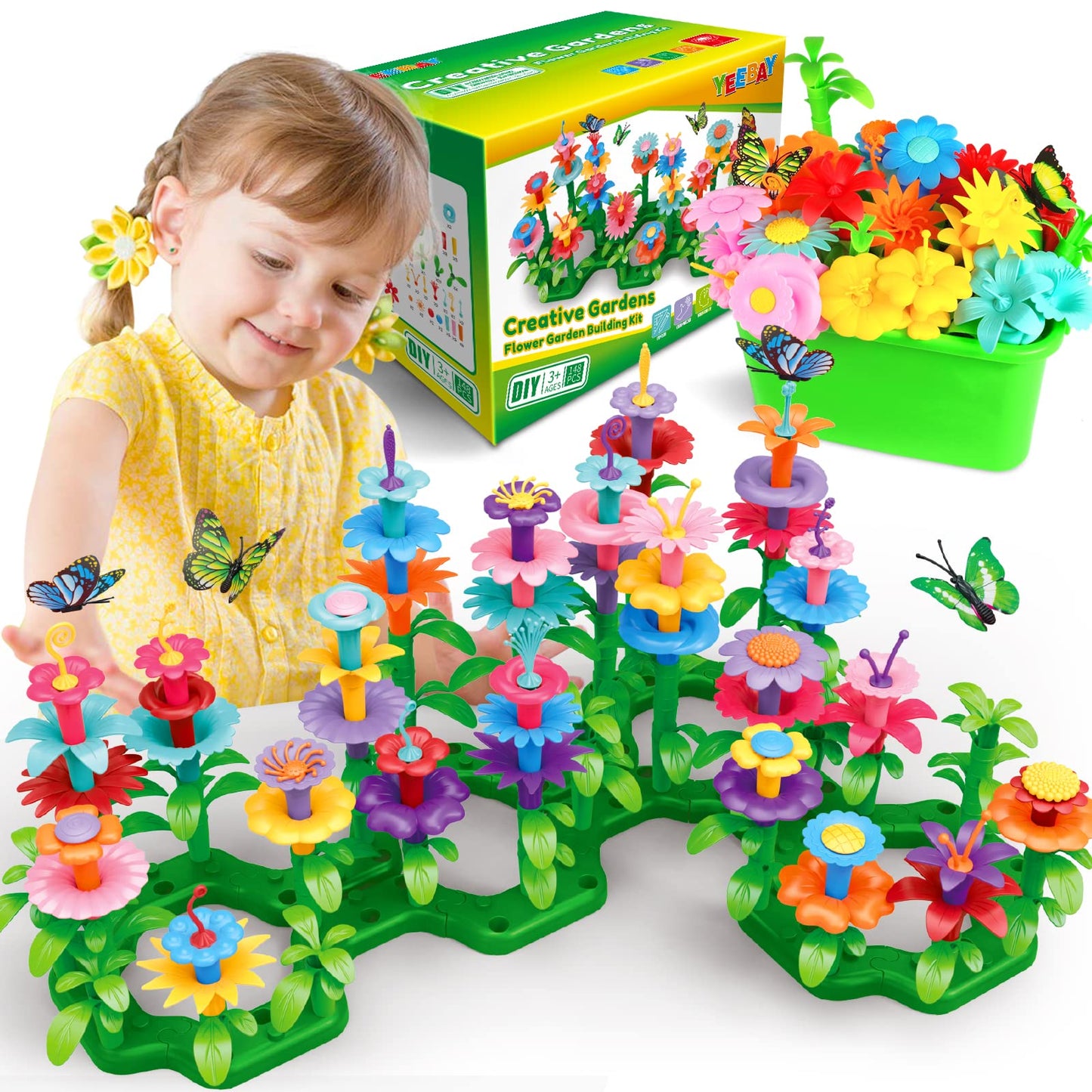 YEEBAY Flower Garden Building Toys – 148-Piece STEM Kit for Girls Aged 3-7