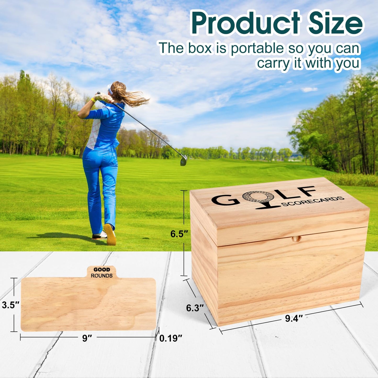 YeeBeny Golf Scorecard Collection Box with 5 Wooden Dividers – Keepsake Storage