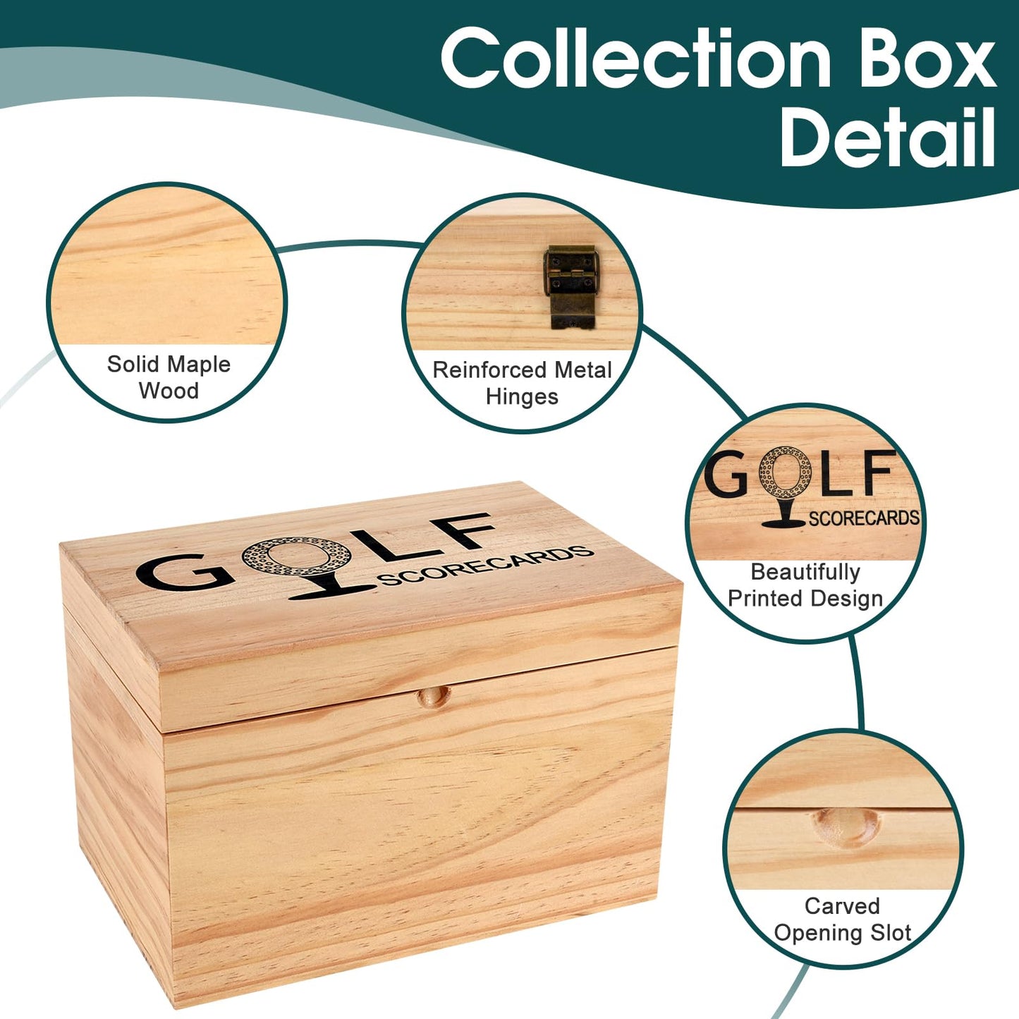 YeeBeny Golf Scorecard Collection Box with 5 Wooden Dividers – Keepsake Storage