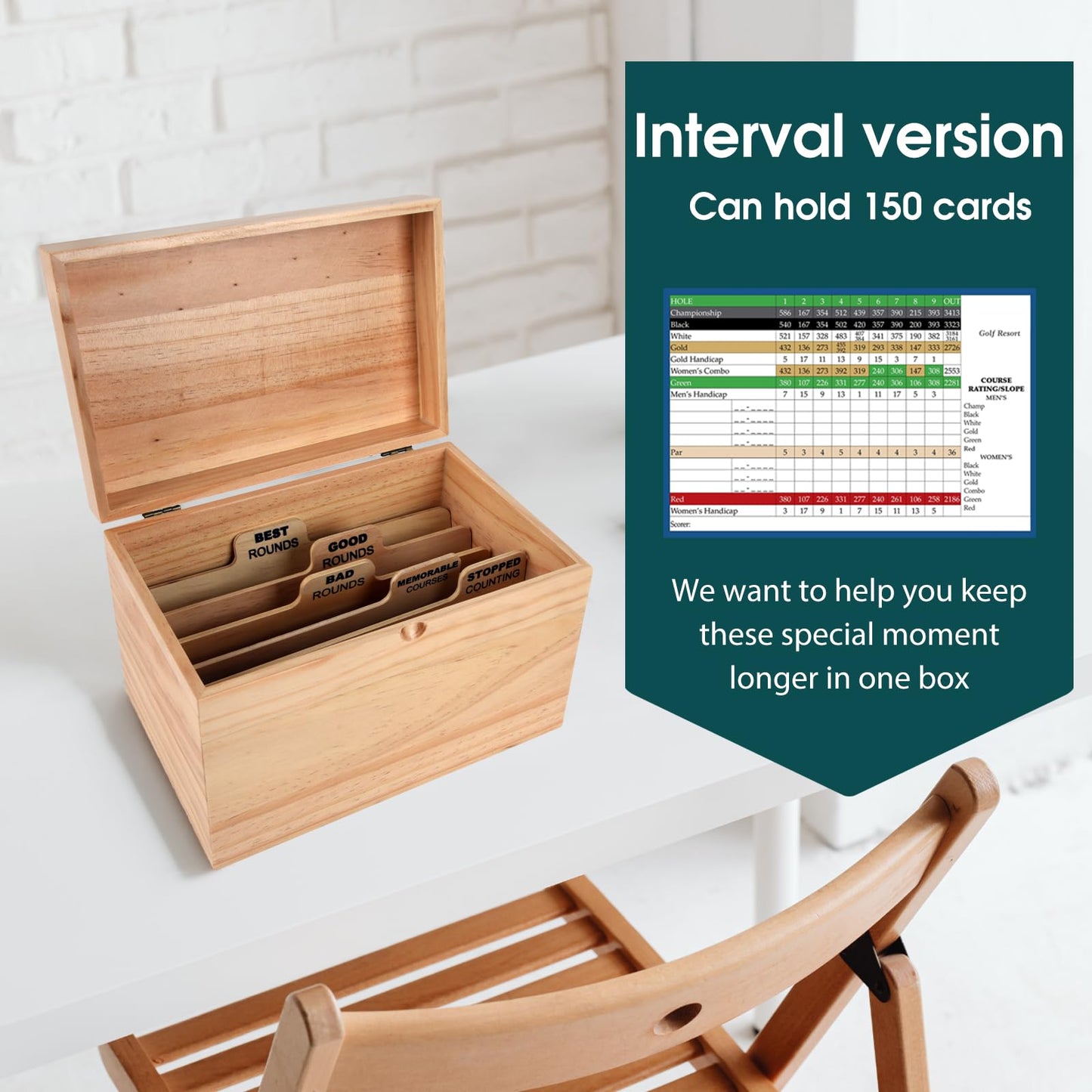 YeeBeny Golf Scorecard Collection Box with 5 Wooden Dividers – Keepsake Storage