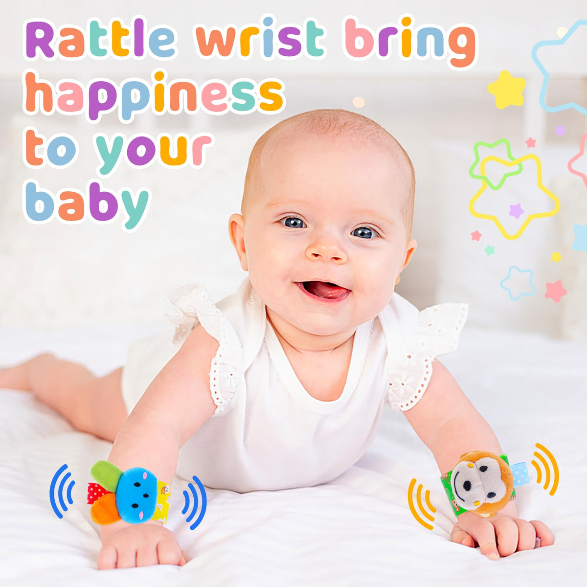 Yeeeasy Baby Rattle Socks & Wrist Strap Set – 100% Cotton Infant Toys for 0–12 Months