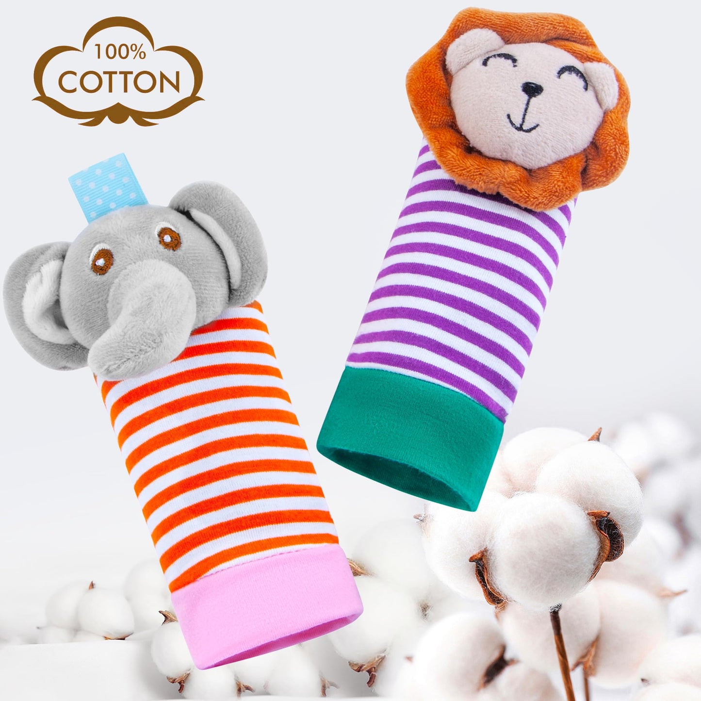 Yeeeasy Baby Rattle Socks & Wrist Strap Set – 100% Cotton Infant Toys for 0–12 Months