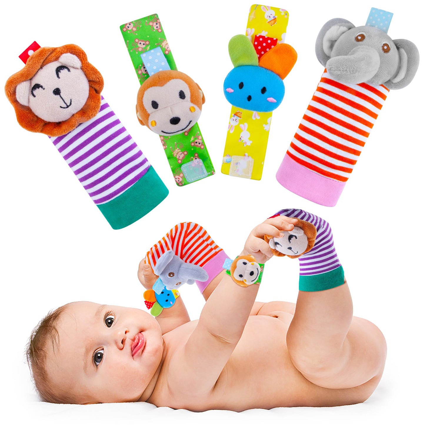 Yeeeasy Baby Rattle Socks & Wrist Strap Set – 100% Cotton Infant Toys for 0–12 Months
