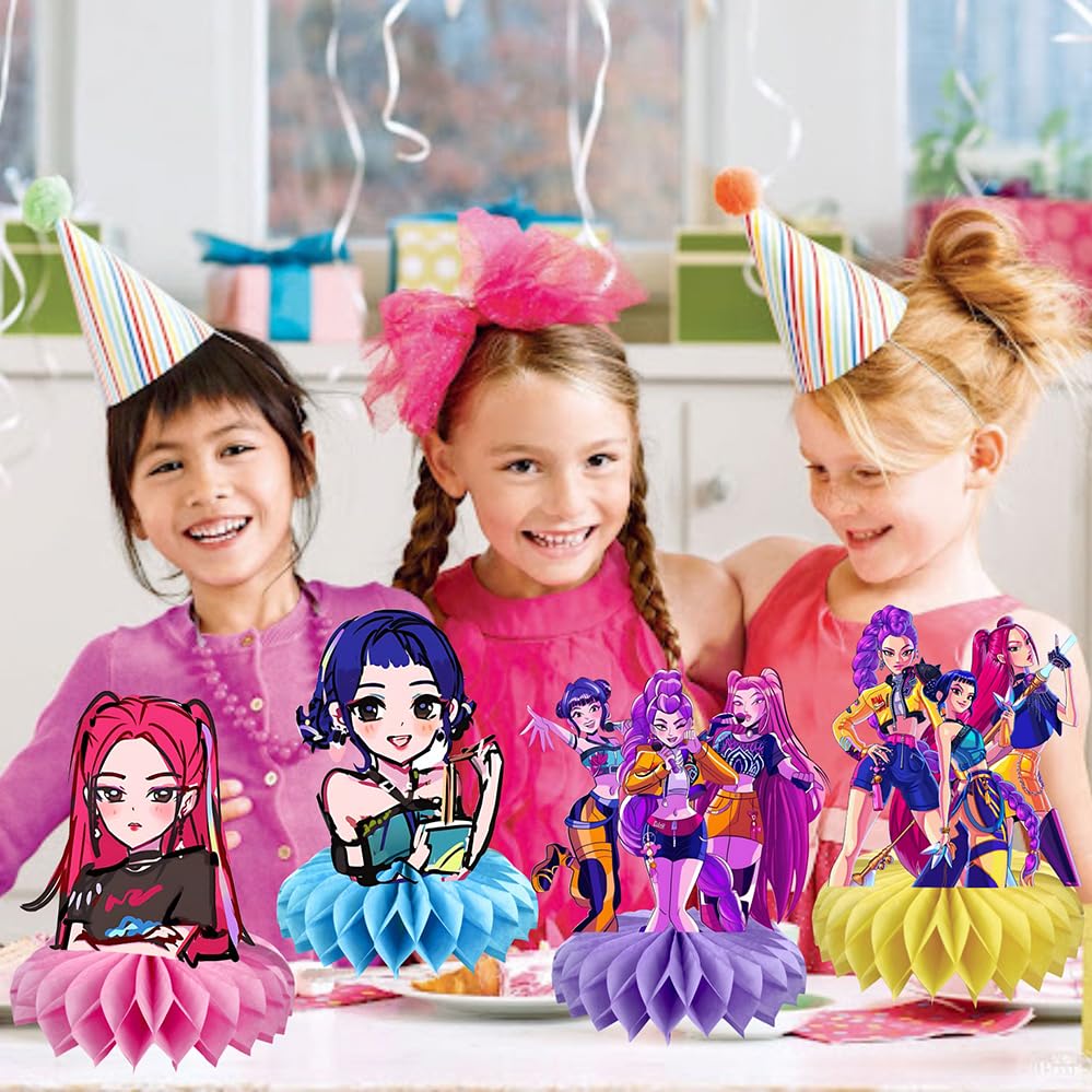 YEEFIGRO Demon Hunters Honeycomb Centerpieces – 8Pcs Kids Party Table Decor