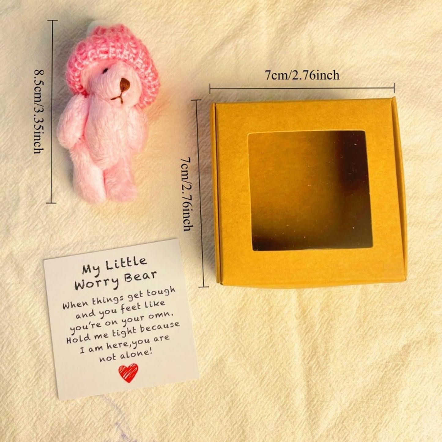 Yeesam Handmade Mini Plush Teddy Bear in a Box – Pink Worry Bear Pocket Hug Keepsake