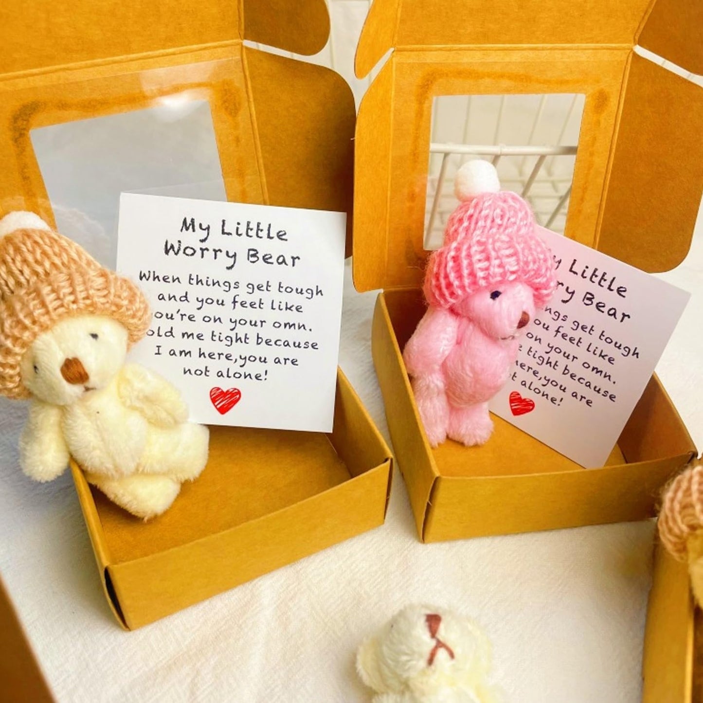 Yeesam Handmade Mini Plush Teddy Bear in a Box – Pink Worry Bear Pocket Hug Keepsake