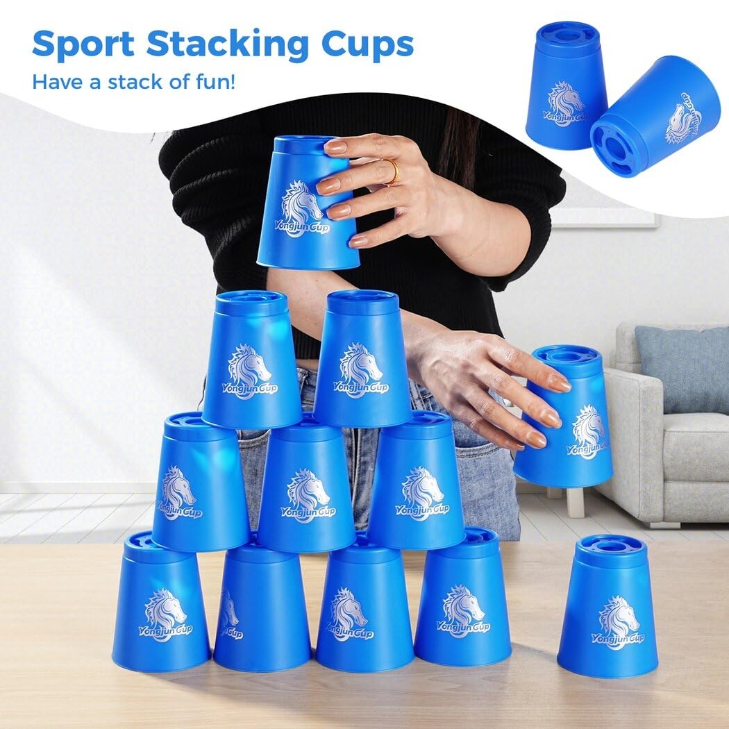 yeesport 24 Pcs Sport Stacking Cups — Family Fun, Blue & Green