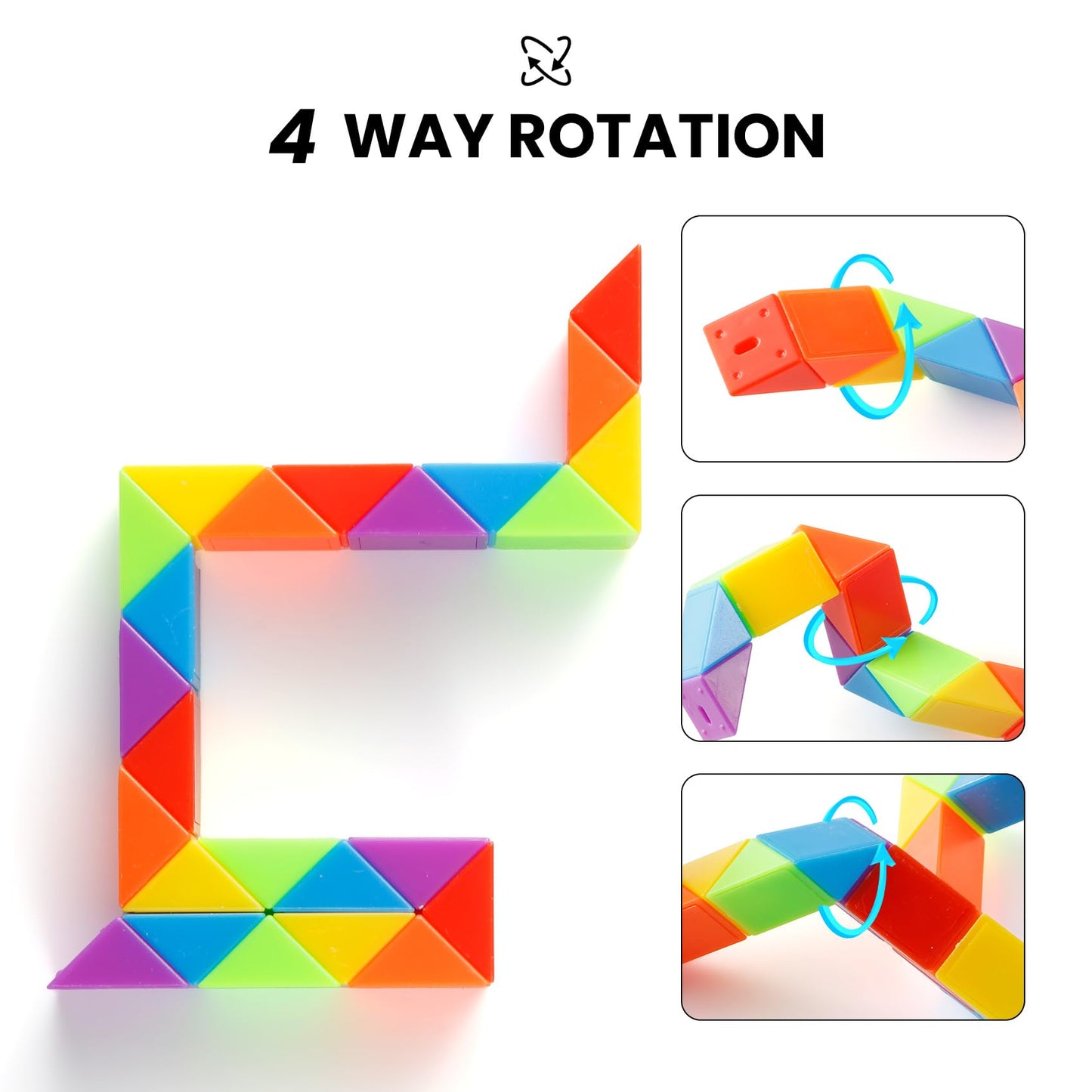Yeetec Fidget Snake Cube – Rainbow Twist Puzzle Toy for Kids, Teens & Adults | Party Favors & Stocking Stuffers