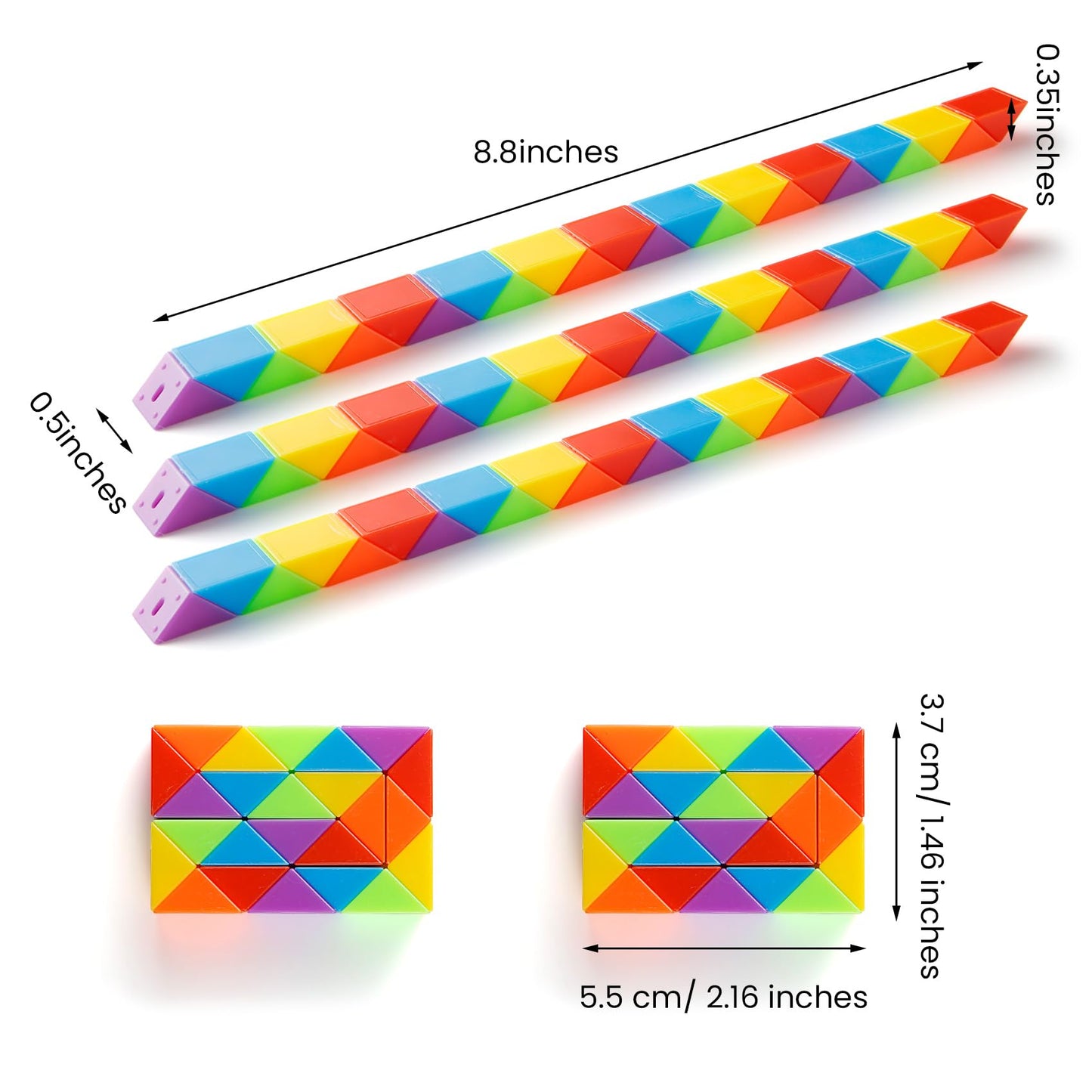 Yeetec Fidget Snake Cube – Rainbow Twist Puzzle Toy for Parties, Stocking Stuffers & Prizes (6)