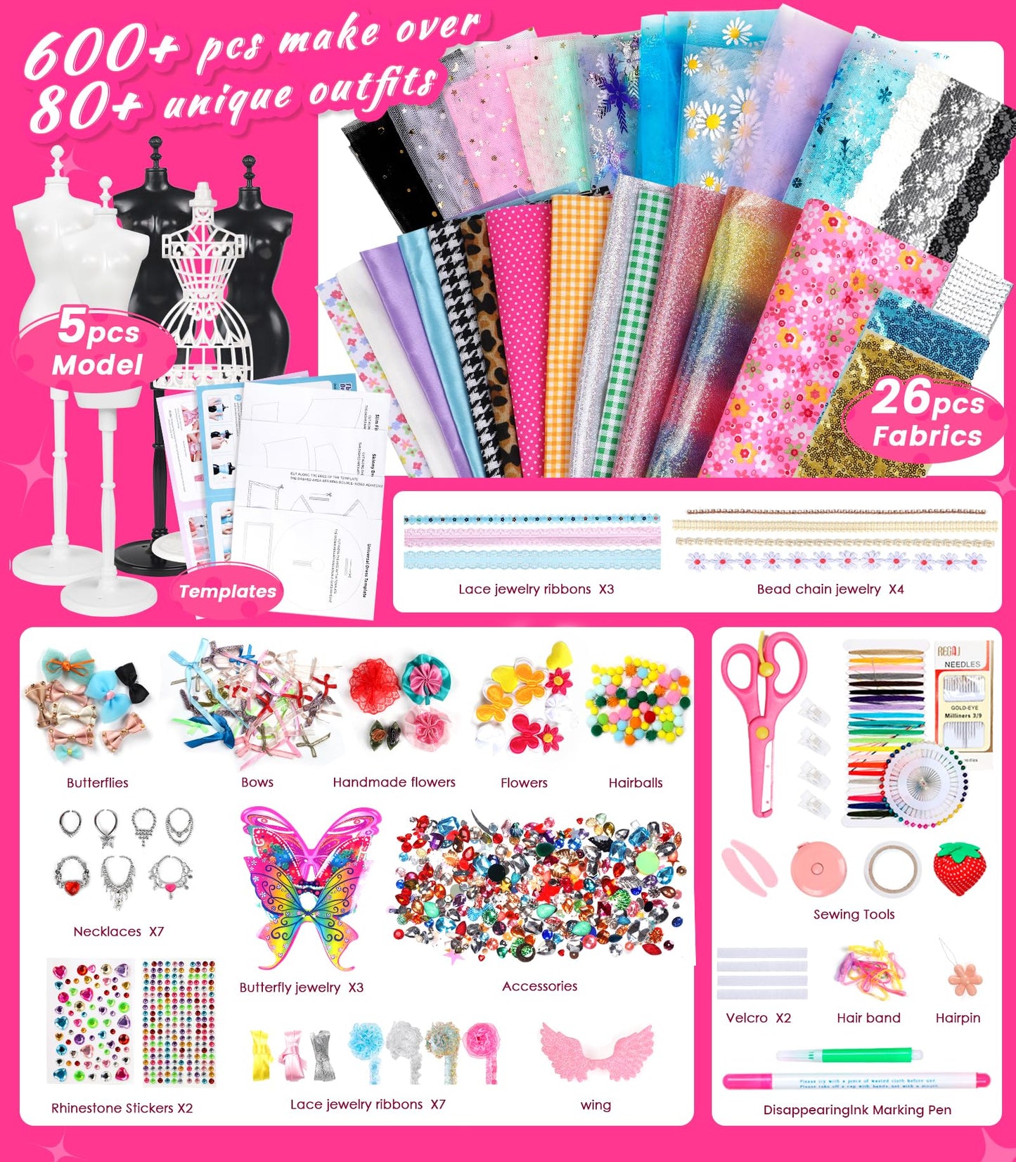 YEETIN Fashion Designer Kit for Girls – DIY Sewing & Doll Clothes