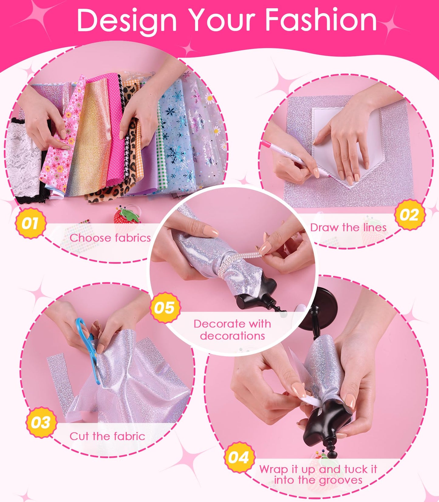 YEETIN Fashion Designer Kit for Girls – DIY Sewing & Doll Clothes