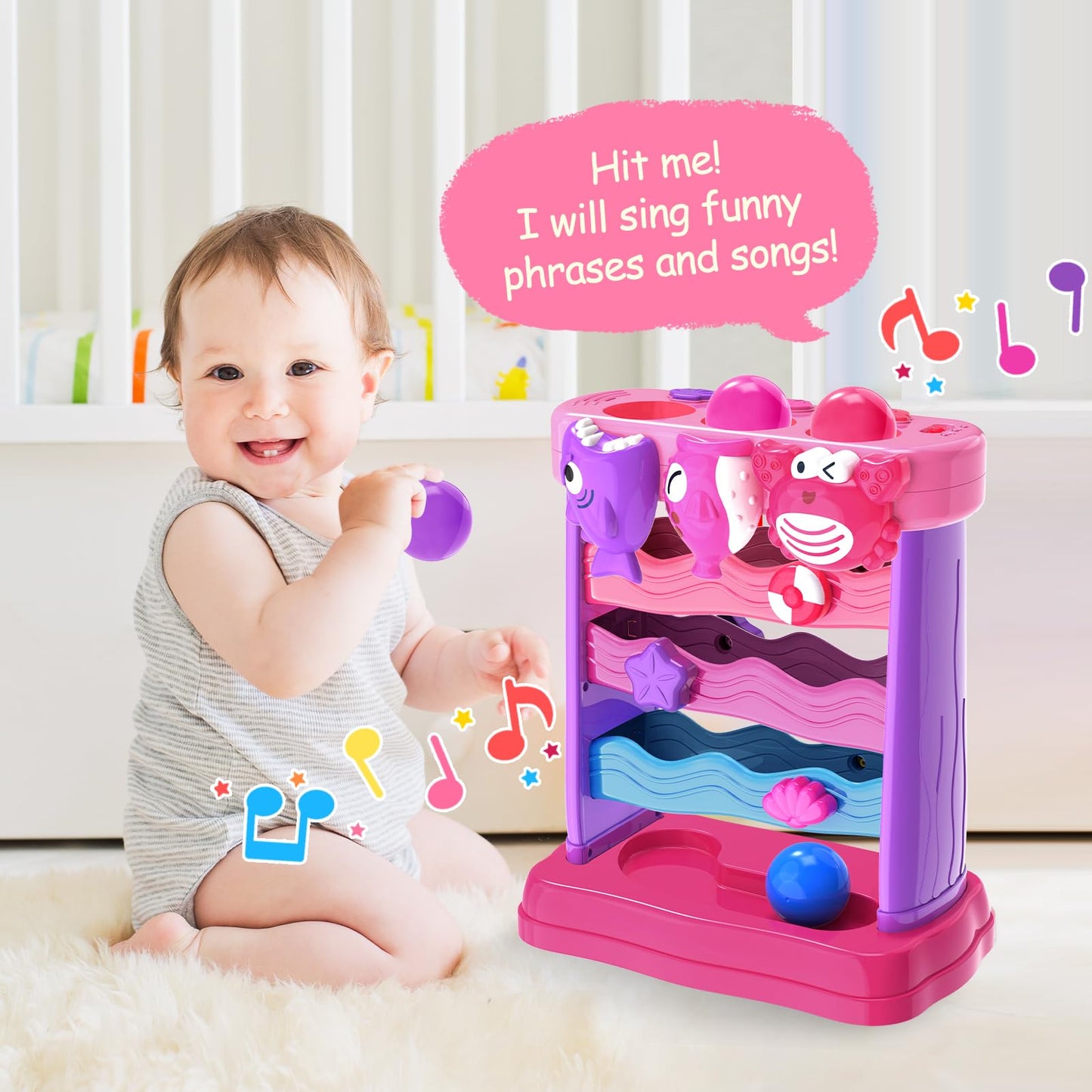 YEGEER Ocean Theme Musical Toy for Toddlers – Pink Montessori Interactive Toy
