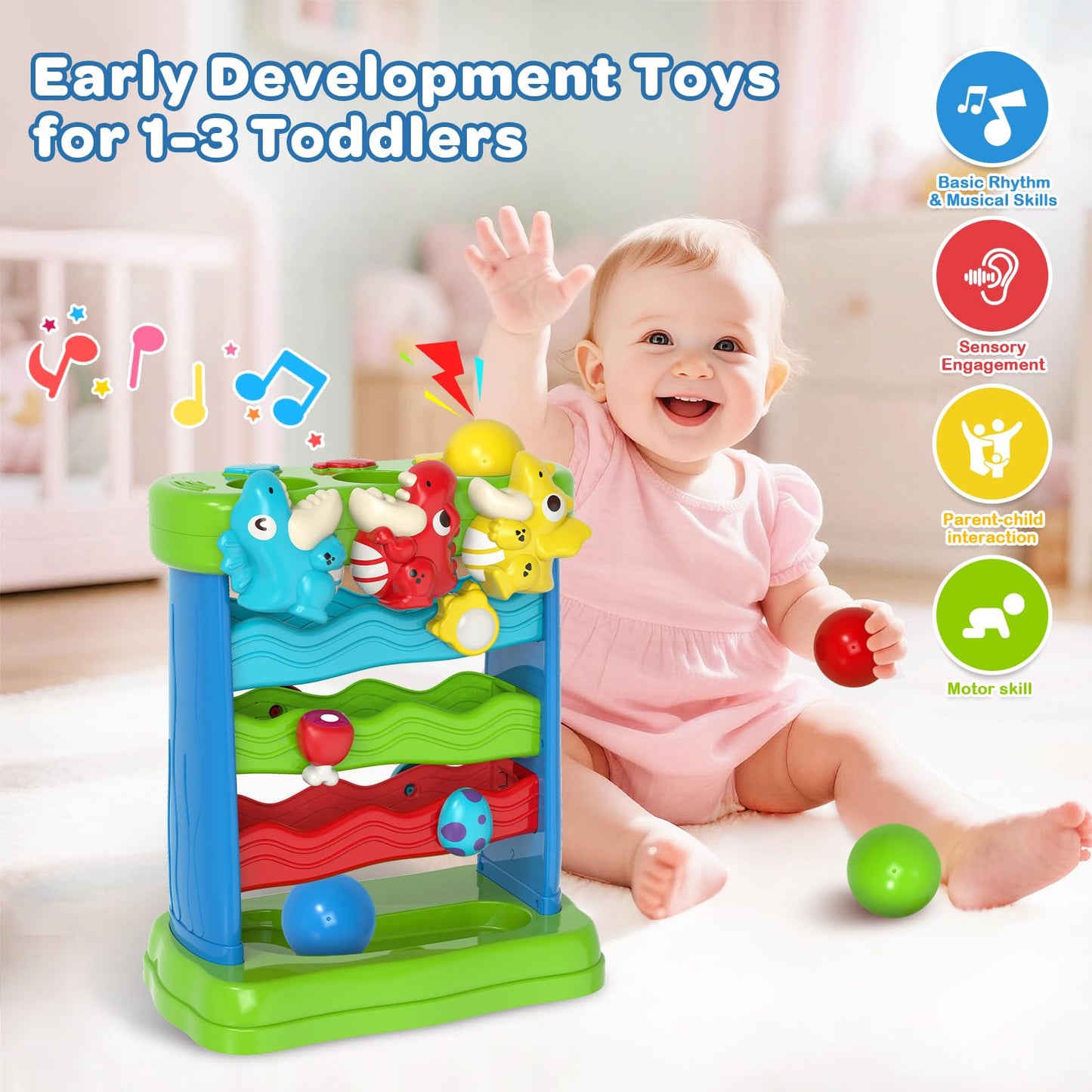 YEGEER Musical Dinosaur Toy for Toddlers 1-2 | Montessori Feeding & Learning