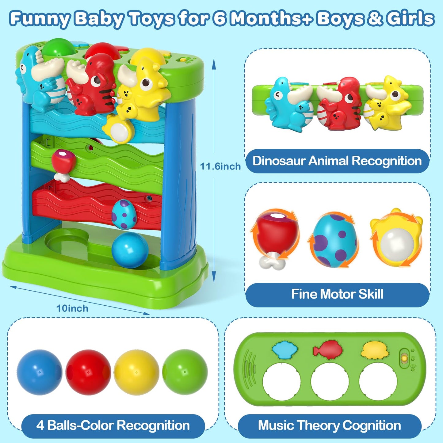 YEGEER Musical Dinosaur Toy for Toddlers 1-2 | Montessori Feeding & Learning