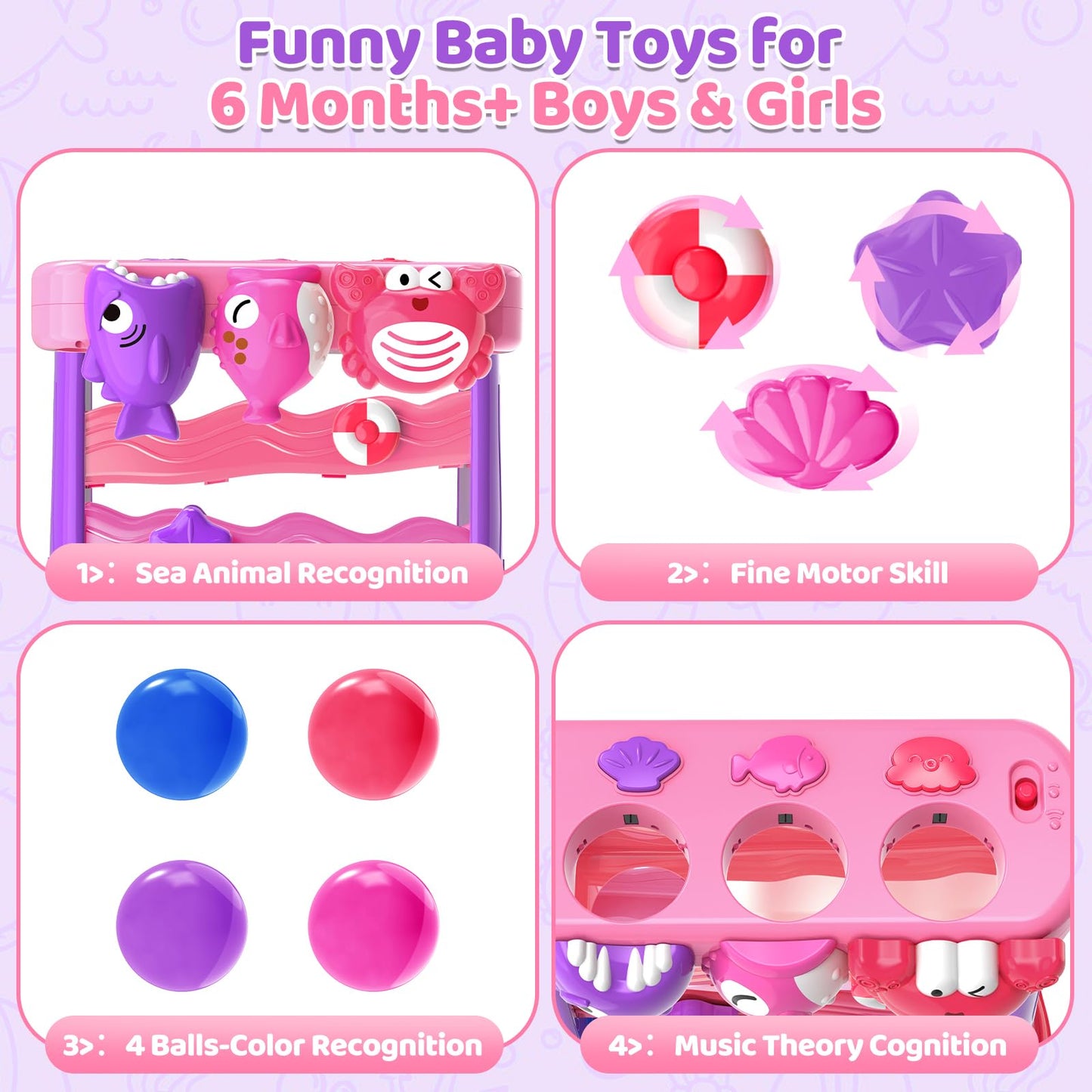 YEGEER Ocean Theme Musical Toy for Toddlers – Pink Montessori Interactive Toy