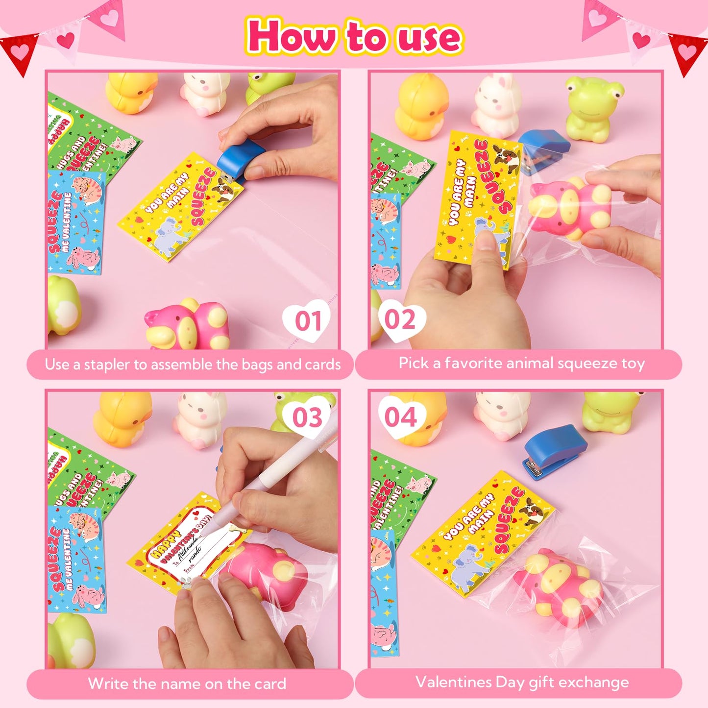 YEGEER Valentines Day Cards for Kids – 24 Pack with Slow-Rise Animal Toys for Classroom Exchanges