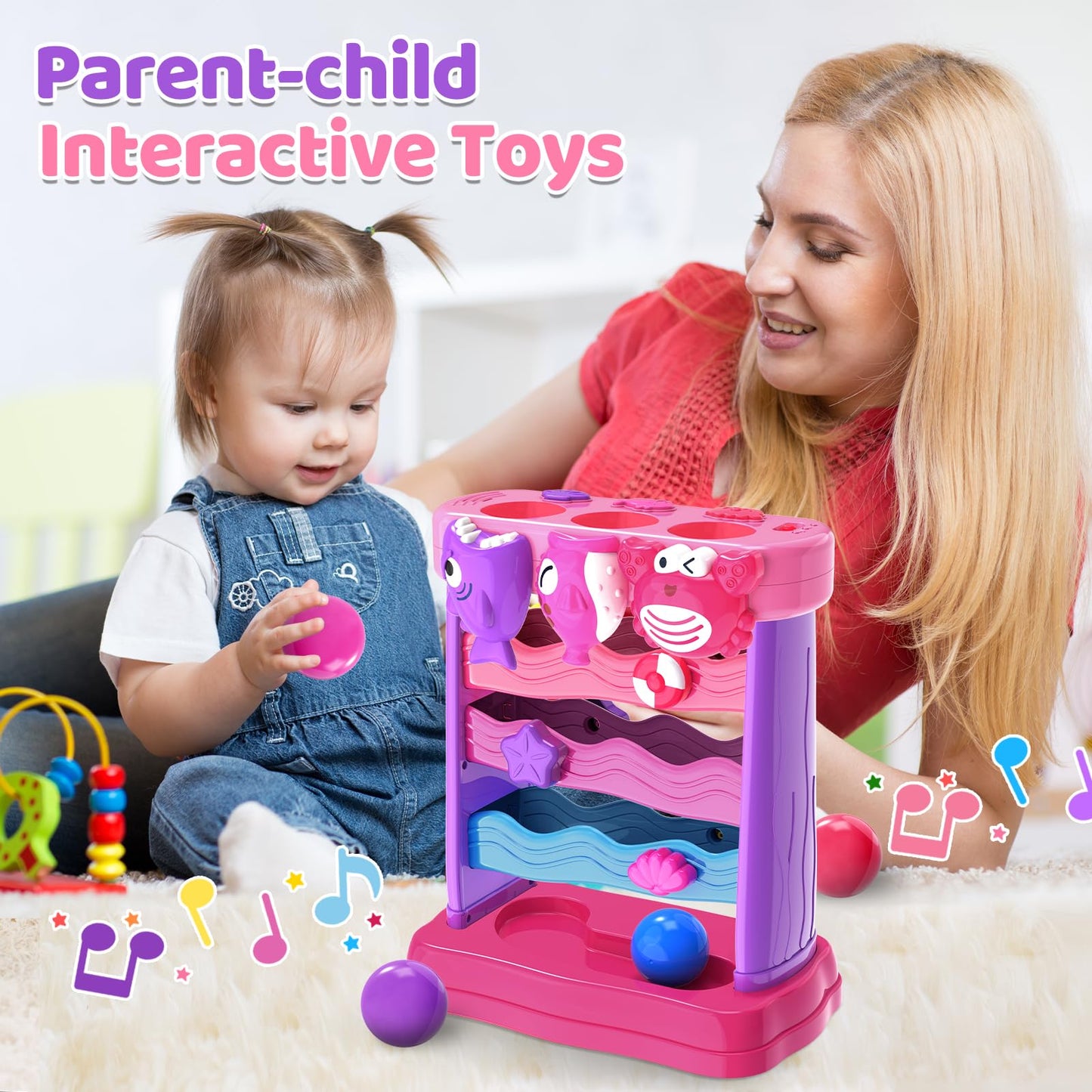 YEGEER Ocean Theme Musical Toy for Toddlers – Pink Montessori Interactive Toy