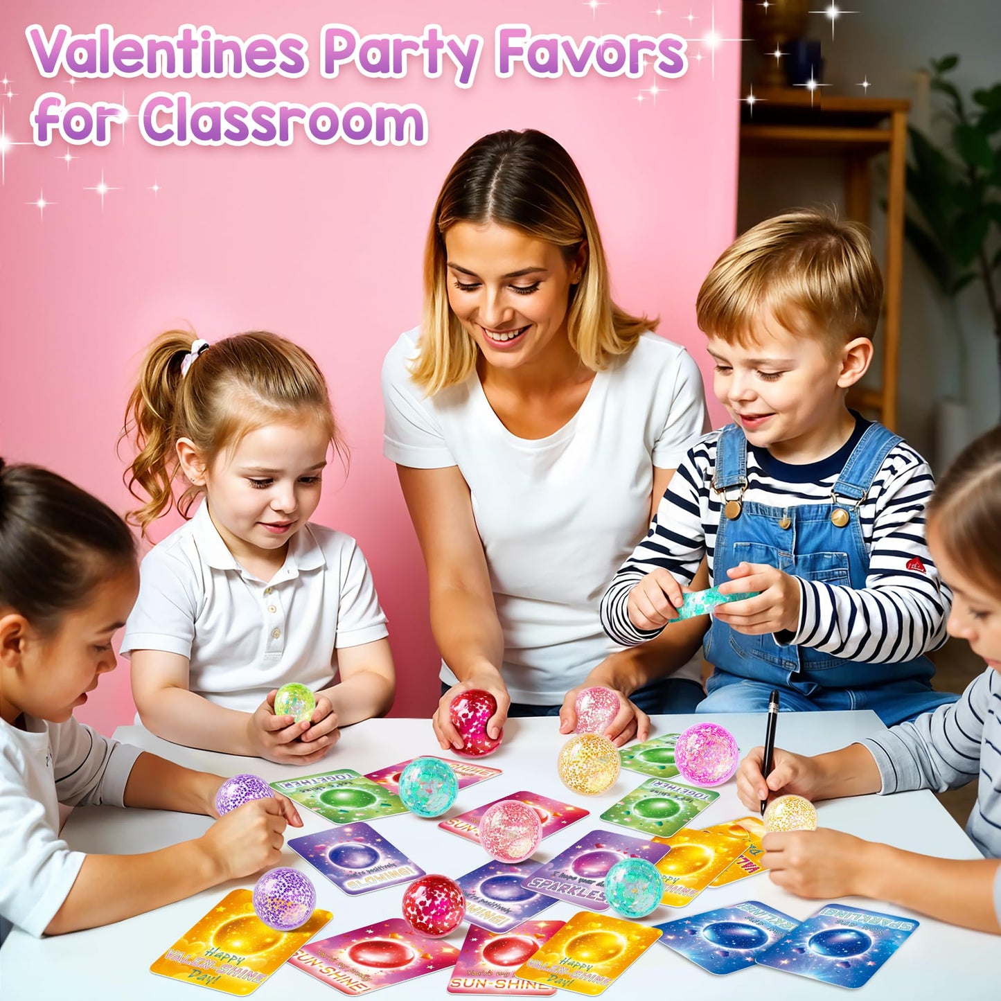 YEGEER 28-Pack Valentines Day Gifts for Kids: Cards & Stretchy Ball Toys