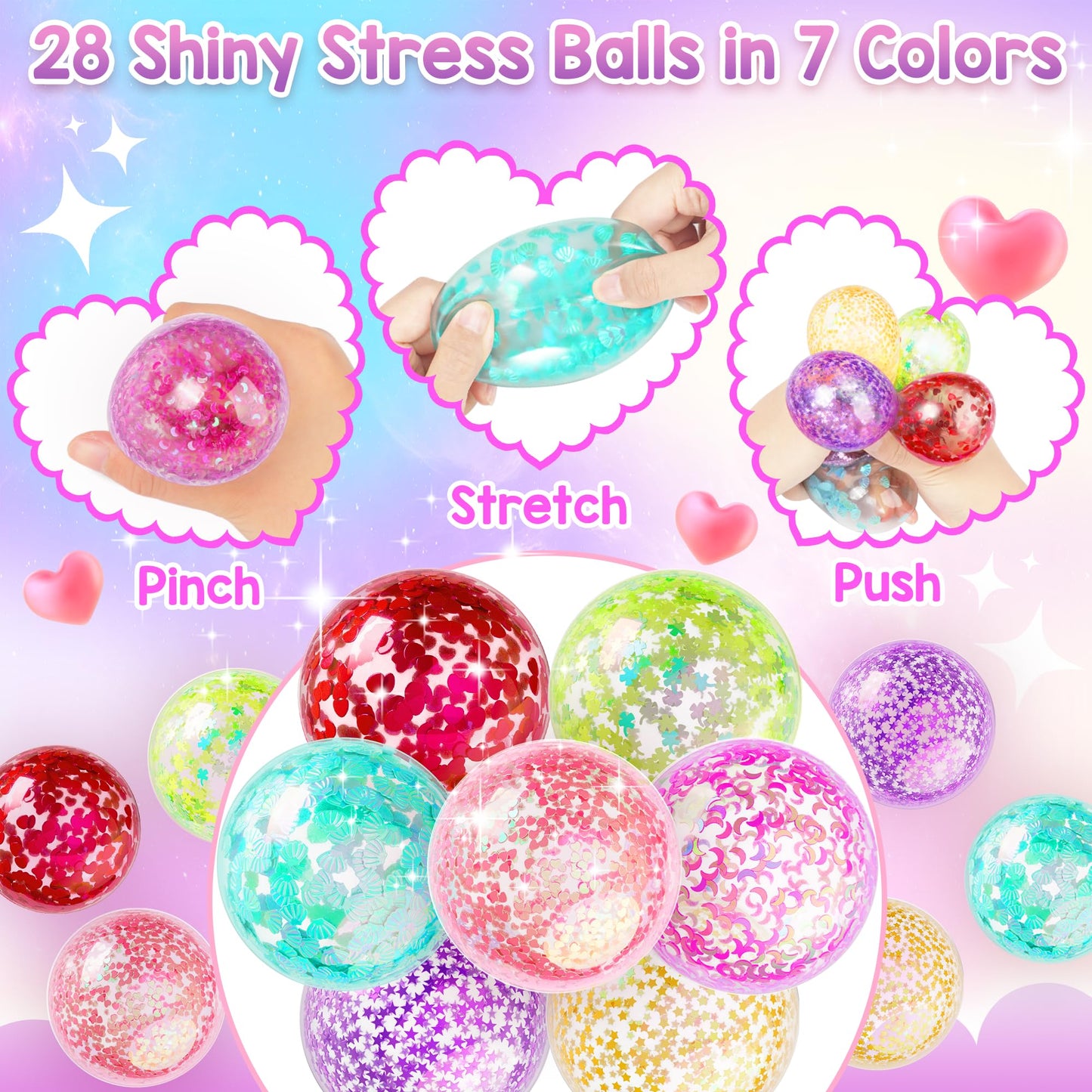 YEGEER 28-Pack Valentines Day Gifts for Kids: Cards & Stretchy Ball Toys