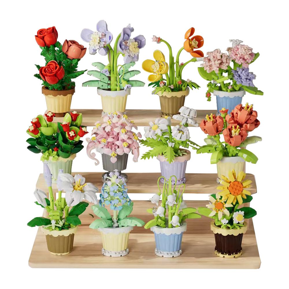 YEIBOBO 12-Piece Flowers & Plant Building Set – 2531 Pieces, Creative Gift for Women and Girls | Home Decor, Bonsai & Building Blocks