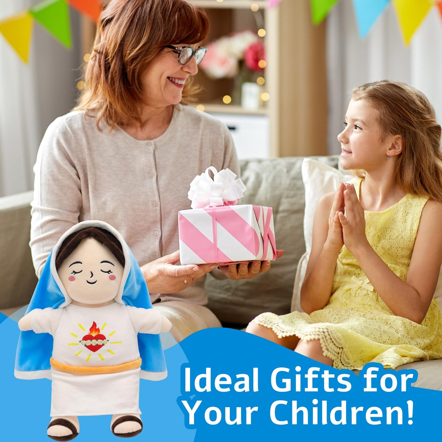 Yelakey Breathing Virgin Mary Plush Doll – Light, Sound & Comfort for Kids
