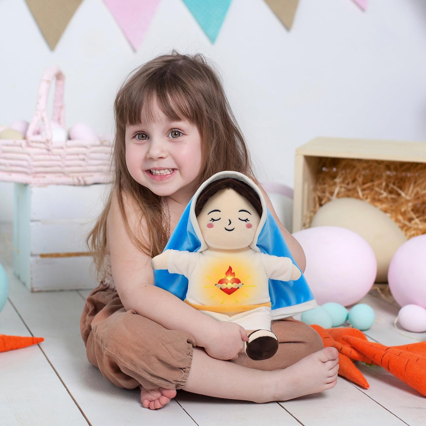Yelakey Breathing Virgin Mary Plush Doll – Light, Sound & Comfort for Kids