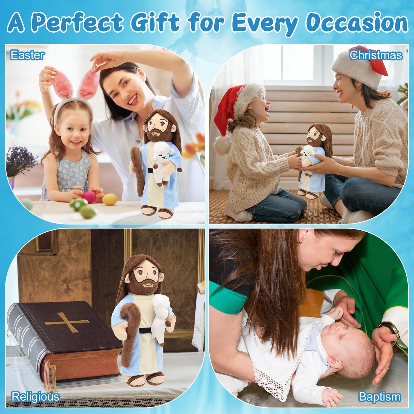 Yelakey Good Shepherd Jesus Plush Talking Doll – 15'' with Bible Verses & Songs