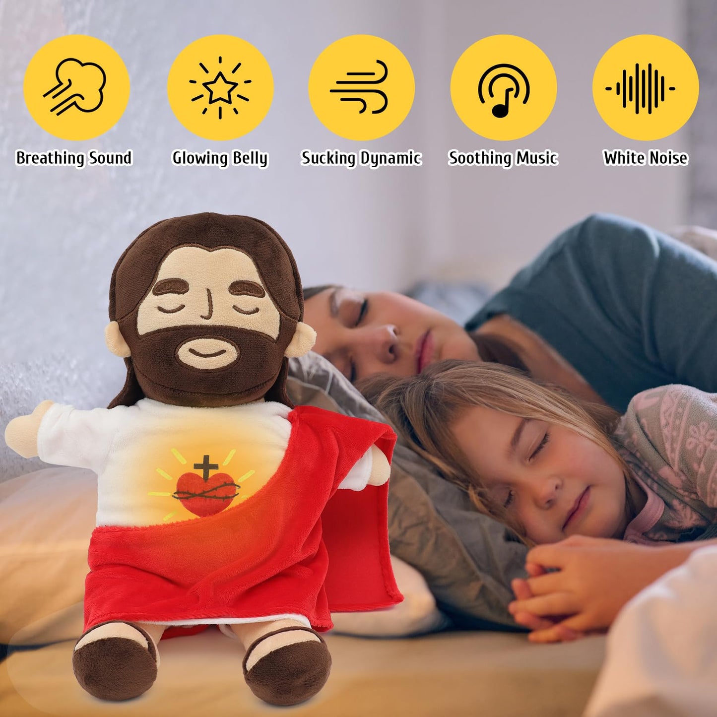 Yelakey Jesus Plush — Breathing with Glow & Songs, Soothing Jesus Stuffed Doll for Kids