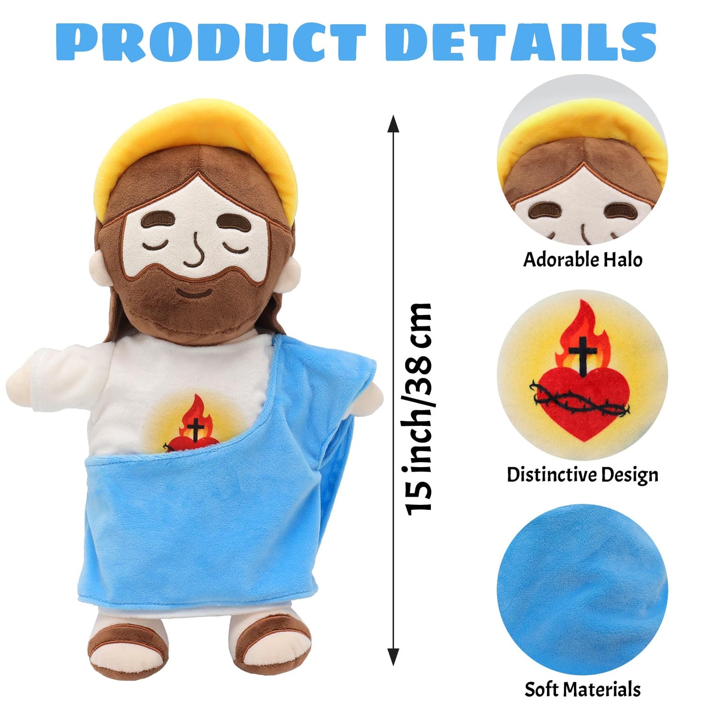 Yelakey Soothing Jesus Plush with Light and Sound | 15-Inch Breathing Plush for Kids