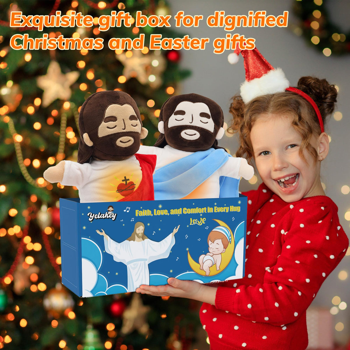 Yelakey Jesus Plush — Breathing with Glow & Songs, Soothing Jesus Stuffed Doll for Kids