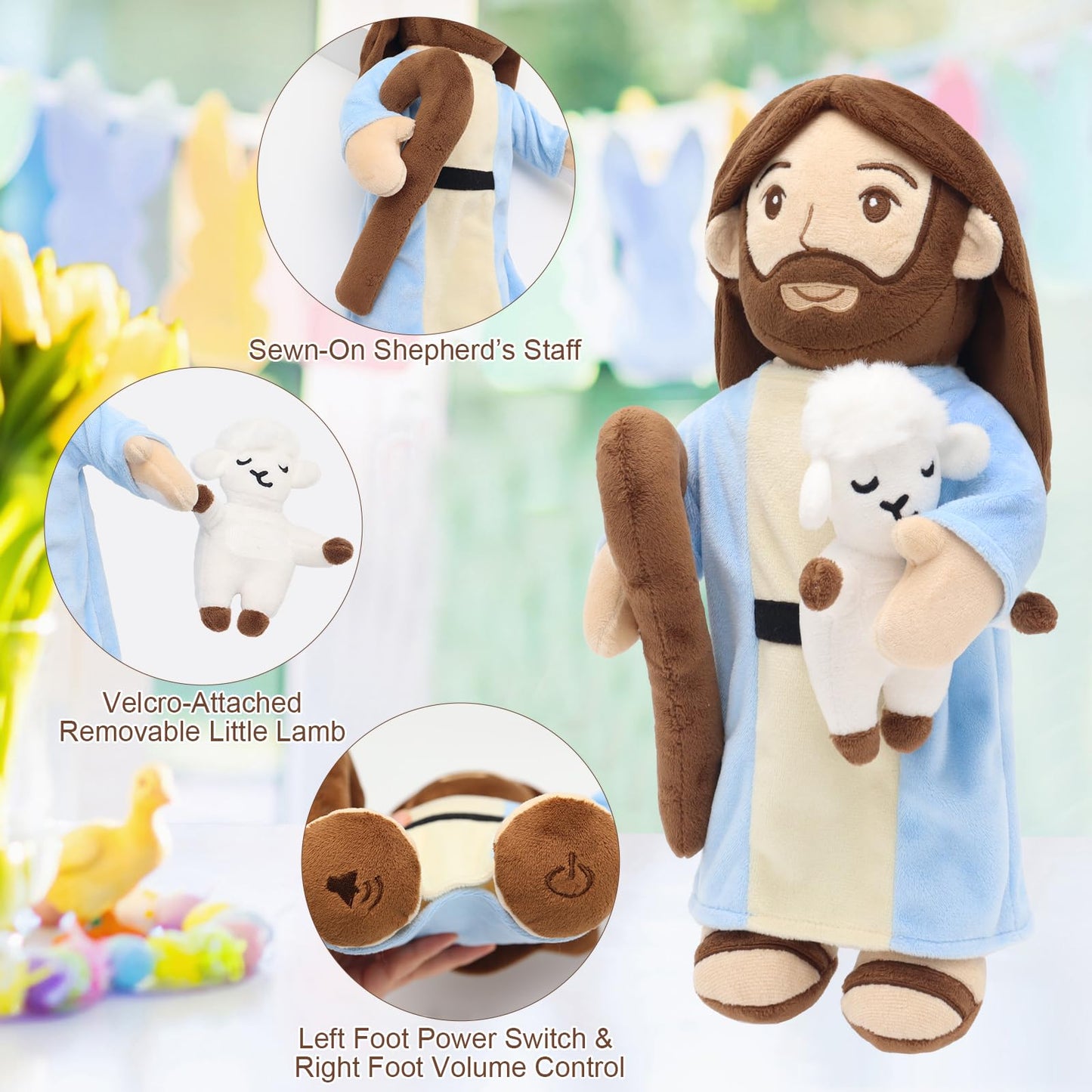 Yelakey Good Shepherd Jesus Plush Talking Doll – 15'' with Bible Verses & Songs