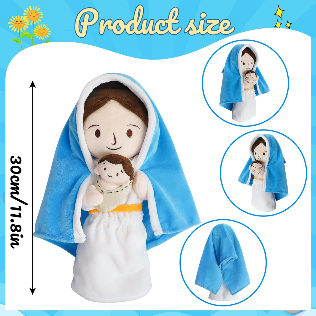 Yelakey Jesus Plush Doll Guardian Mary - Baptism Gift & Church Toy