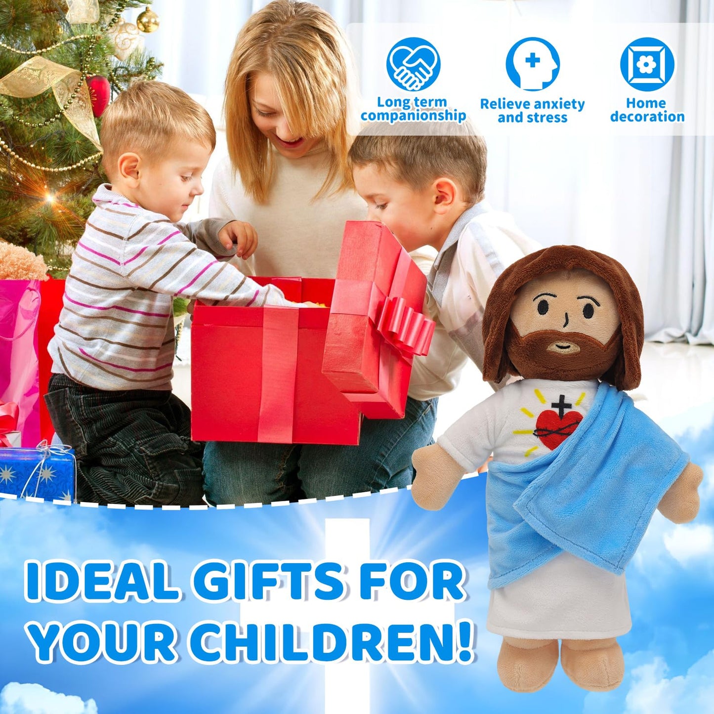 Yelakey 13-Inch Jesus Plush Toy | Heart of Jesus Plushie for Kids, Church & Easter Gift