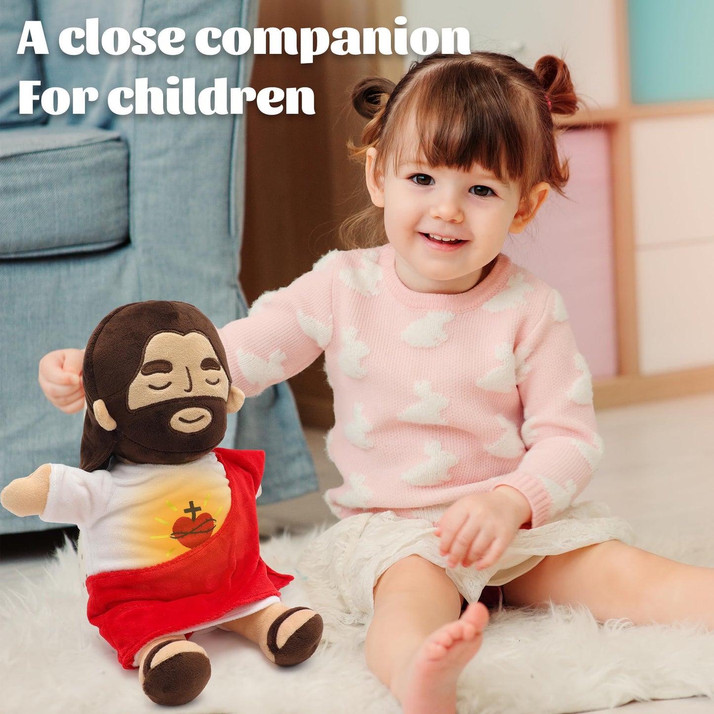 Yelakey Jesus Plush — Breathing with Glow & Songs, Soothing Jesus Stuffed Doll for Kids