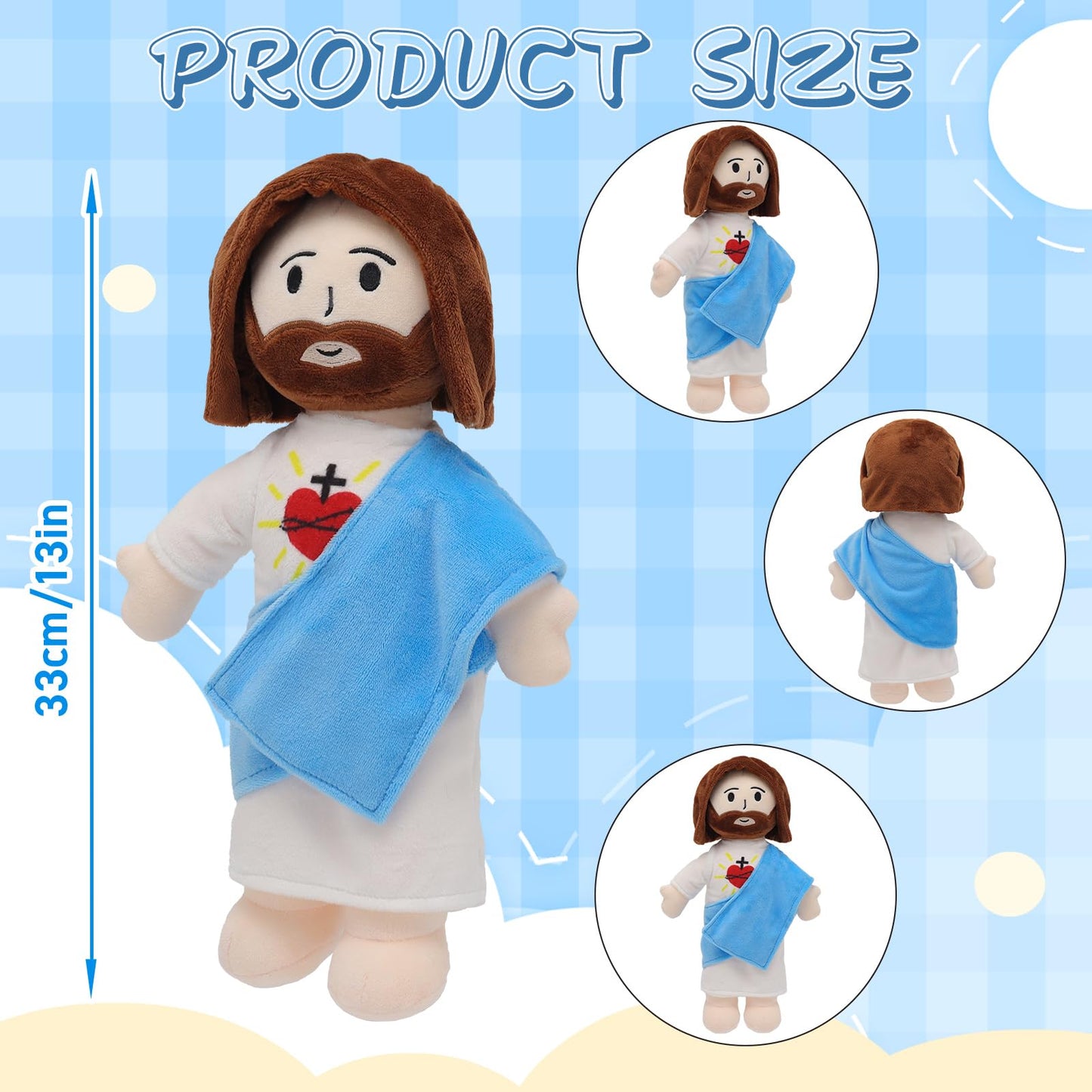 Yelakey 13-Inch Jesus Plush Toy – Heart of Jesus Plushie for Kids, Church & Easter Gifts