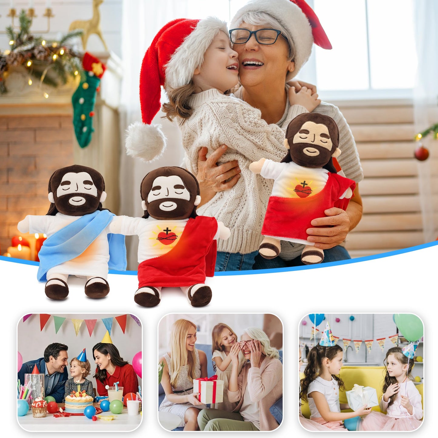 Yelakey Jesus Plush — Breathing with Glow & Songs, Soothing Jesus Stuffed Doll for Kids