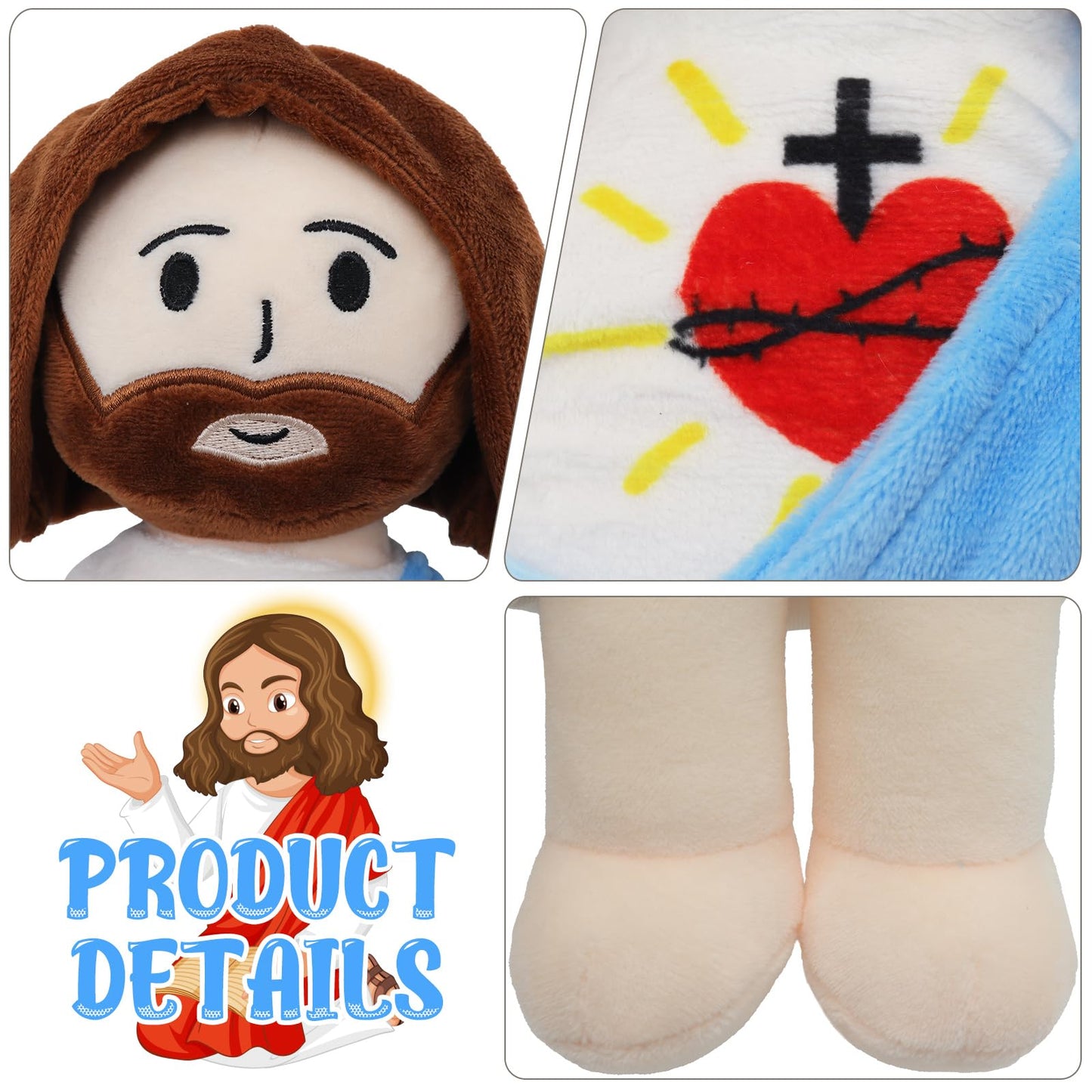 Yelakey 13-Inch Jesus Plush Toy – Heart of Jesus Plushie for Kids, Church & Easter Gifts