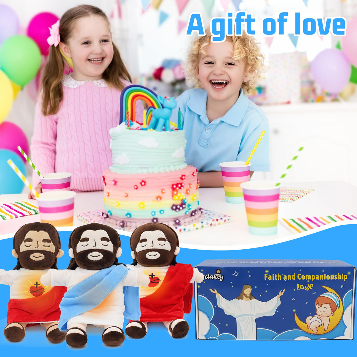 Yelakey Jesus Plush — Breathing with Glow & Songs, Soothing Jesus Stuffed Doll for Kids