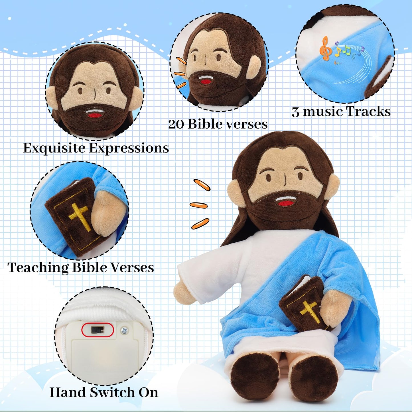 Yelakey Jesus Plush – 13-Inch Talking Bible Doll with 20 Verses & 3 Bible Music