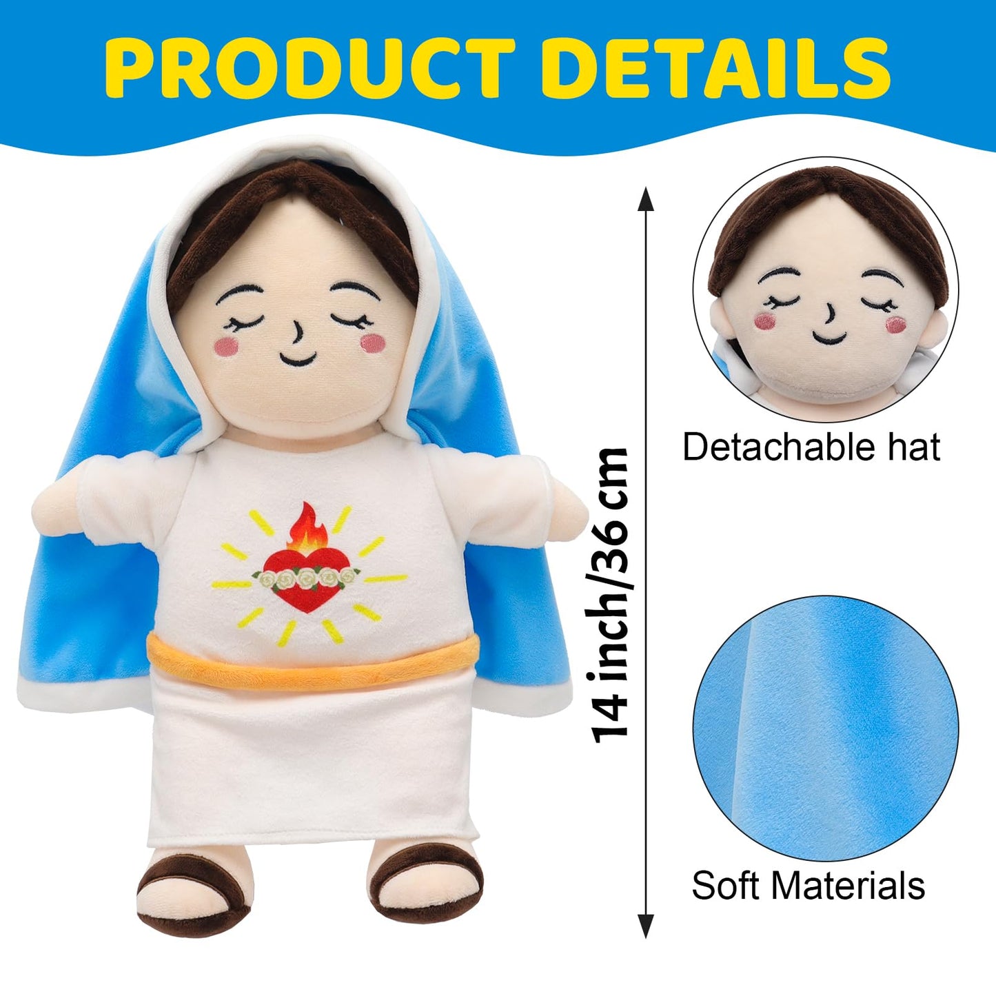Yelakey Breathing Virgin Mary Plush Doll – Light, Sound & Comfort for Kids
