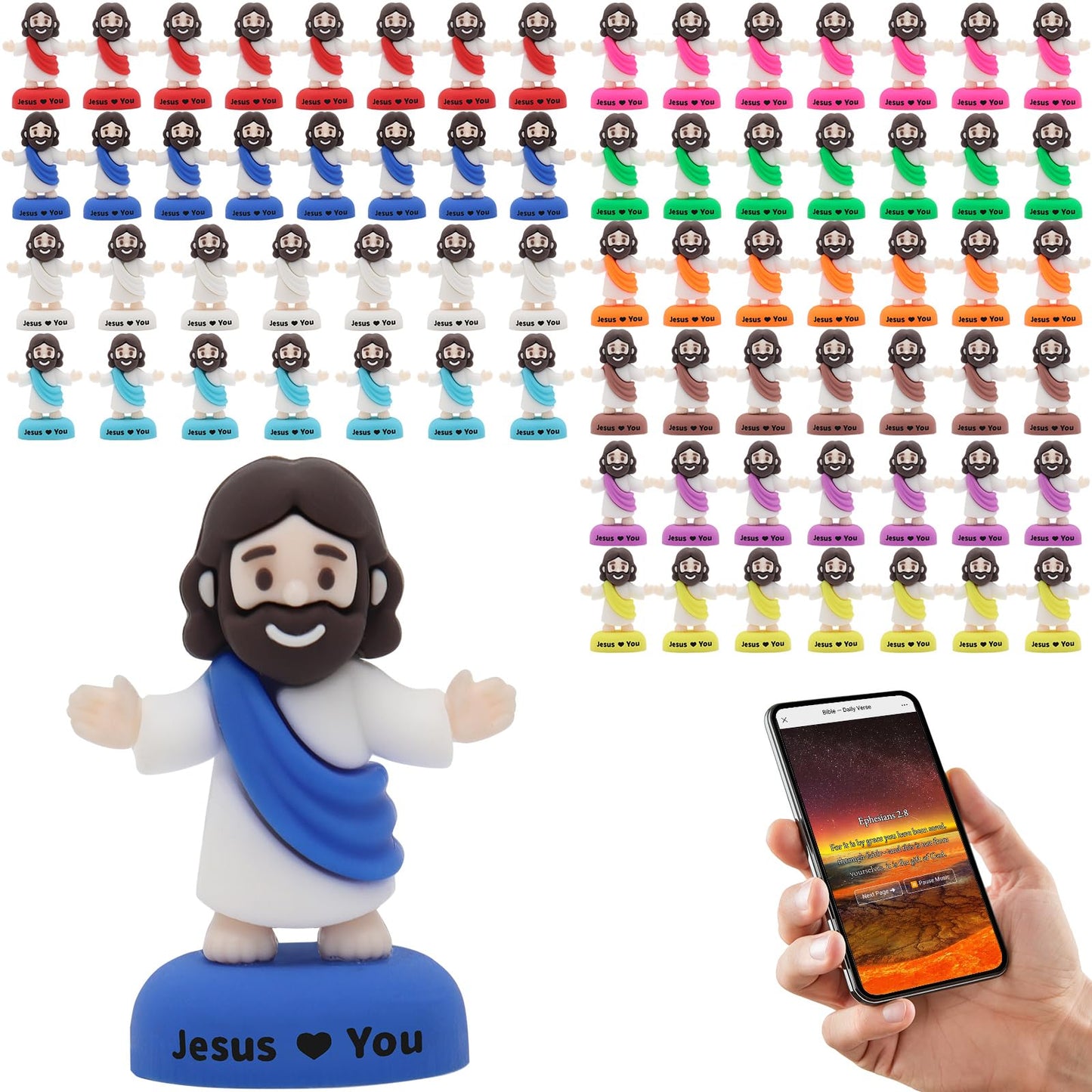 Yelakey Little Mini Jesus Figures – 72-Pack with Daily Scripture Access